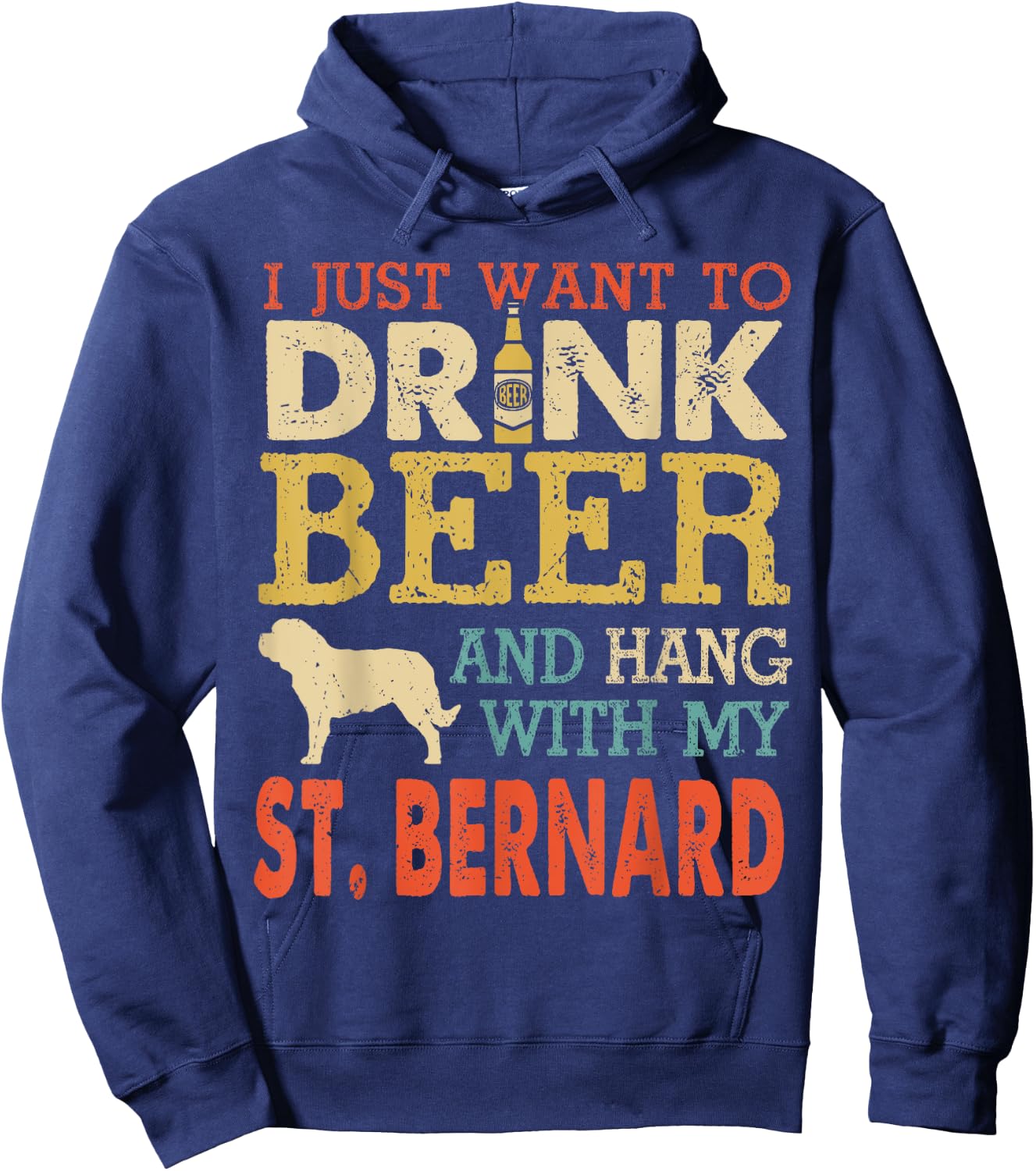 St. Bernard Dad Drink Beer Hang With Dog Funny Men Vintage Hoodie - Hoodie | Navy