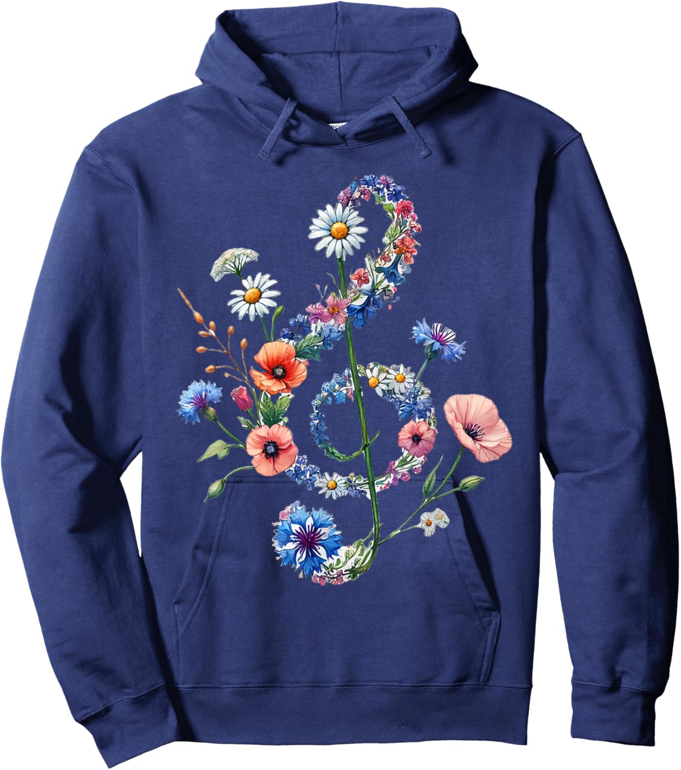 Wildflowers Treble Clef Flower Musical Note Music Hoodie - Hoodie | Navy