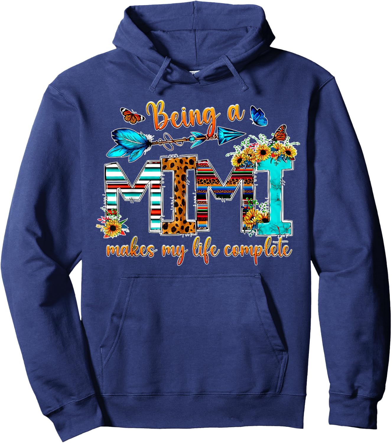 Being A Mimi Makes My Life Complete Butterfly Flowers Hoodie - Hoodie | Navy