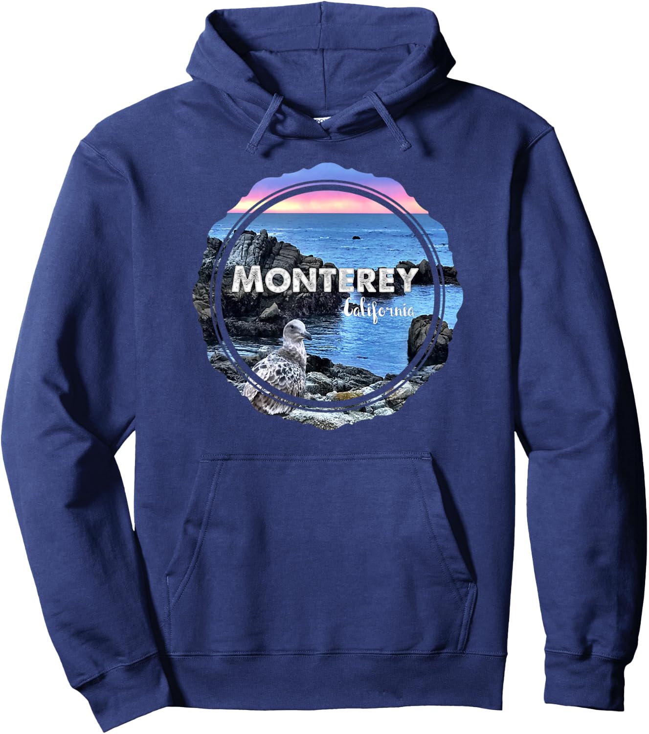 Monterey California Ocean Sunset Seagull Coastal Souvenir Hoodie - Hoodie | Navy