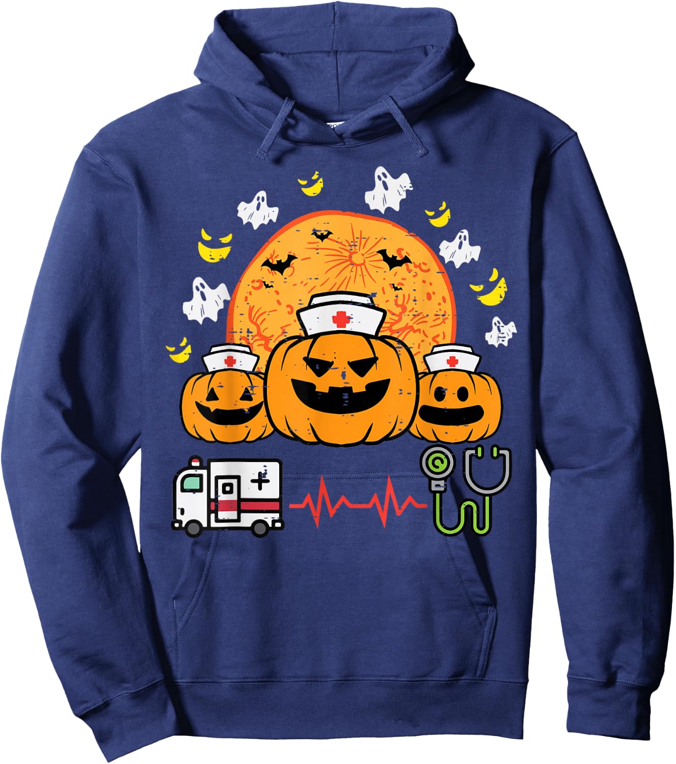 Halloween Pumpkin Nurses Paramedic Costume Scrub Top Women Hoodie - Hoodie | Navy