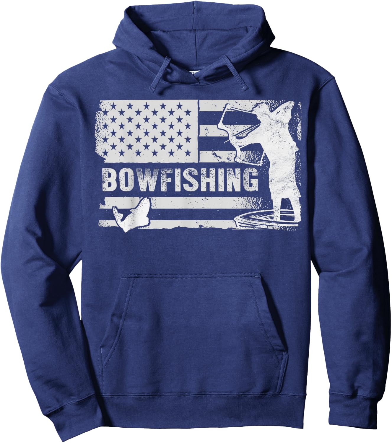 Bowfishing Vintage Look American Flag, Bow Hunting For Fish Hoodie - Hoodie | Navy