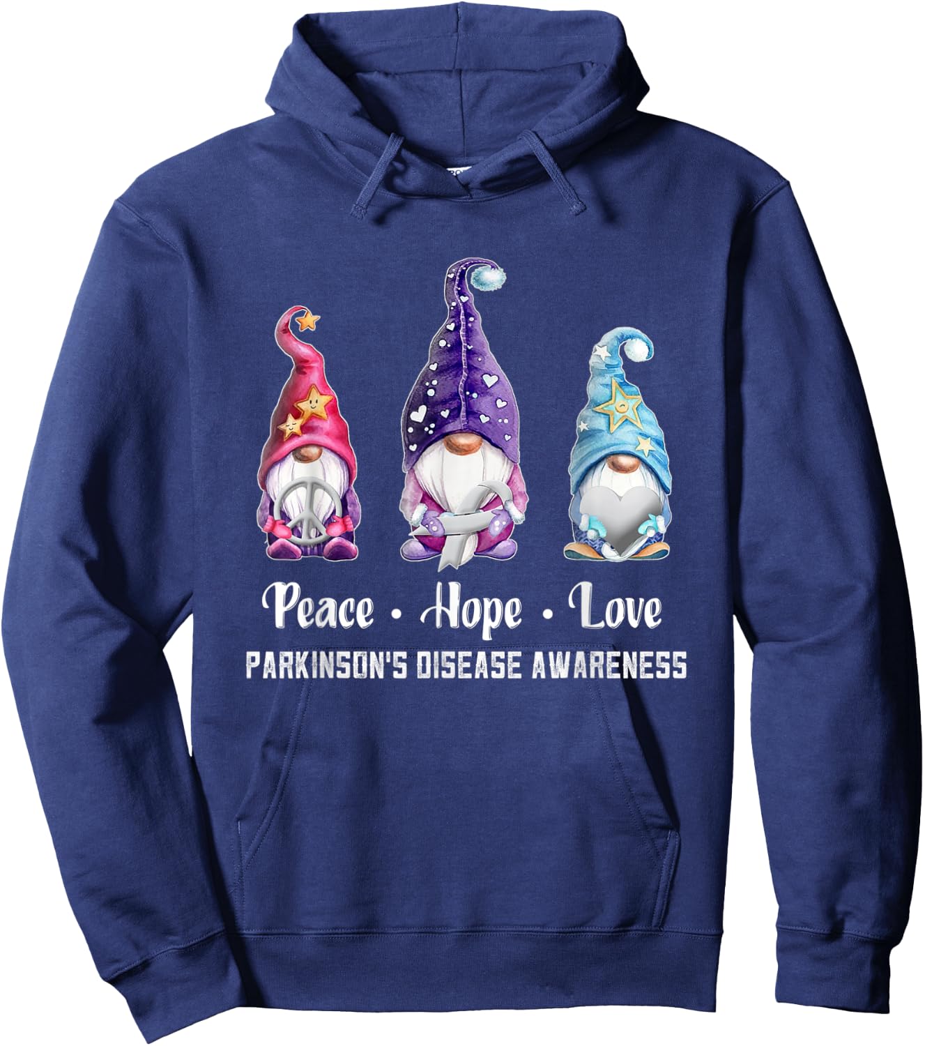 Peace Hope Love Gnomes Parkinson's Disease Awareness Hoodie - Hoodie | Navy