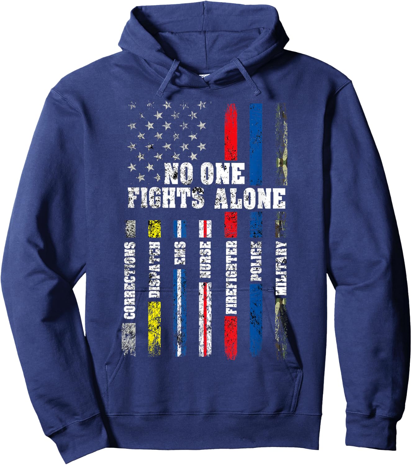 American Flag Thin Line Police Fire Military Nurse Responder Small Hoodie - Hoodie | Navy