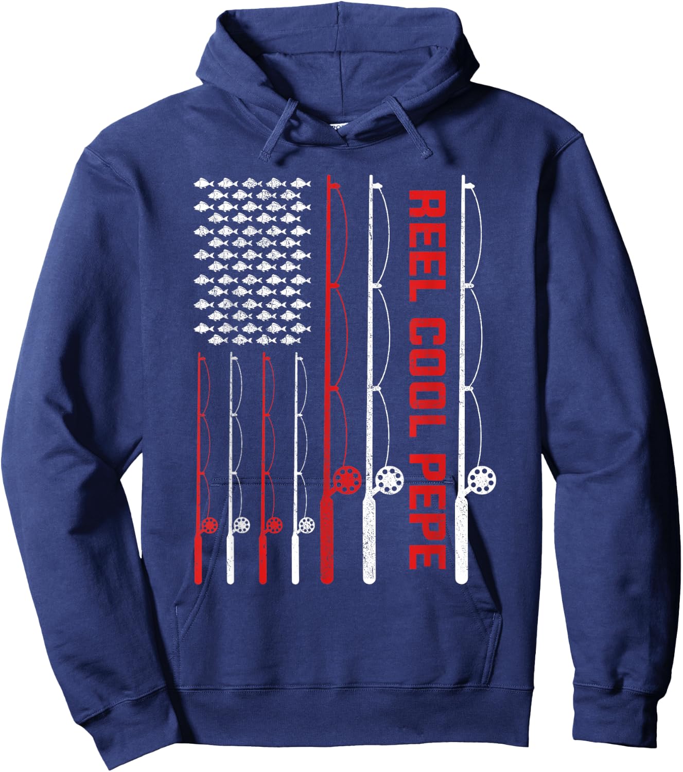 Reel Cool Pepe Father's Day Fishing American Flag Women Men Hoodie - Hoodie | Navy