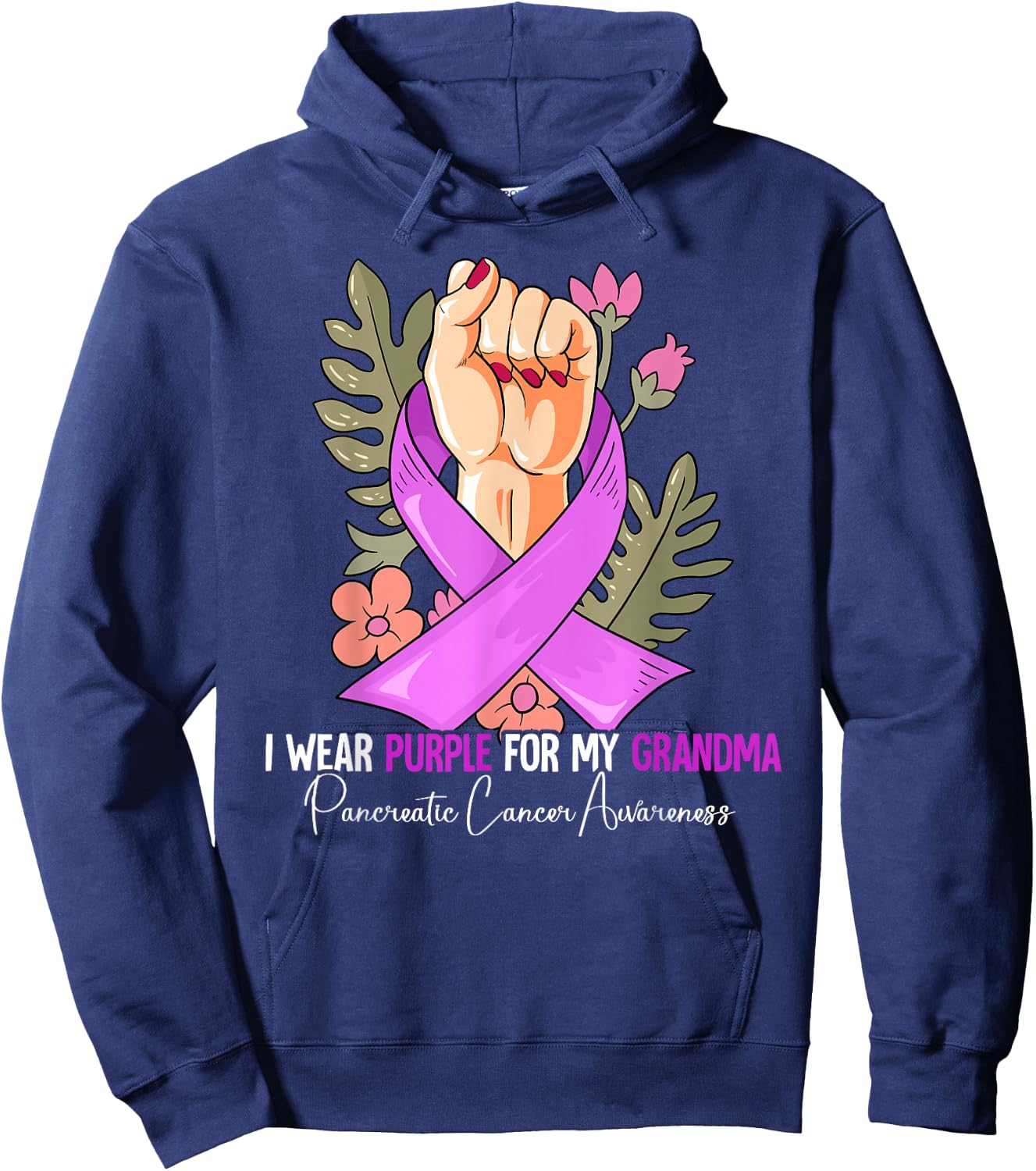I Wear Purple For My Grandma Pancreatic Cancer Awareness Hoodie - Hoodie | Navy