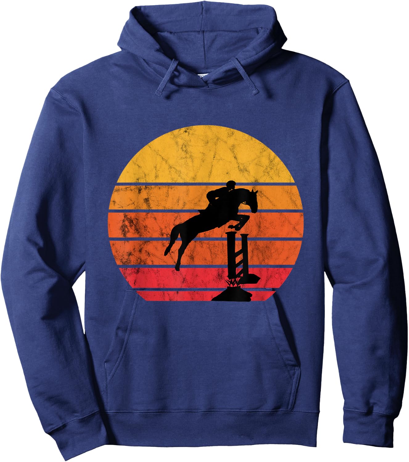 Jumping riding, retro, vintage, sunset, jumping horse Hoodie - Hoodie | Navy