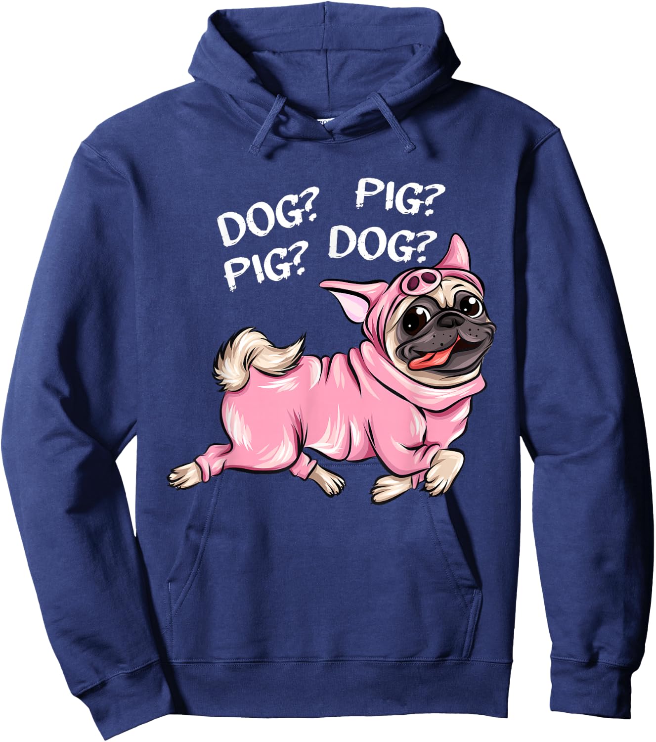 Cute Dog Pug Pig Apparel -Adults Black Dog Pig Pug Both Funny Connection of Animal Connected Hoodie - Hoodie | Navy