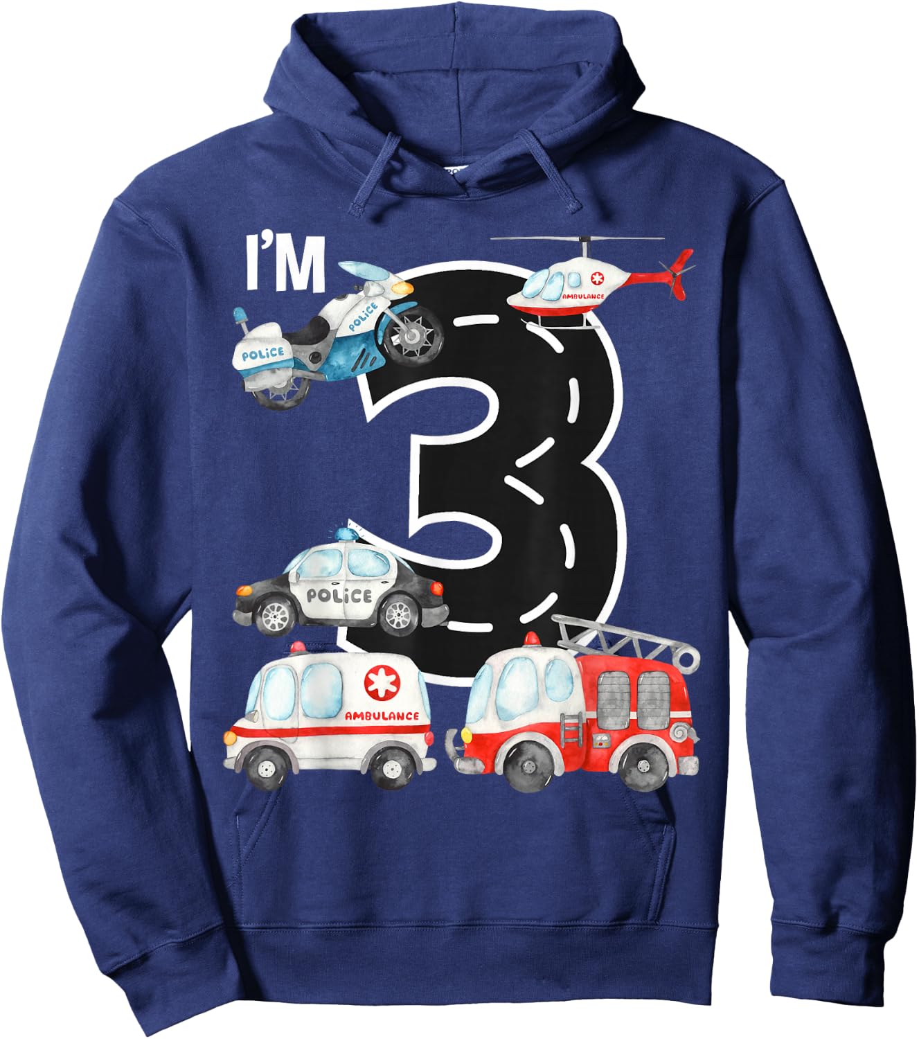 Emergency Vehicles 3rd Birthday Fire Truck Police Car Boys Hoodie - Hoodie | Navy