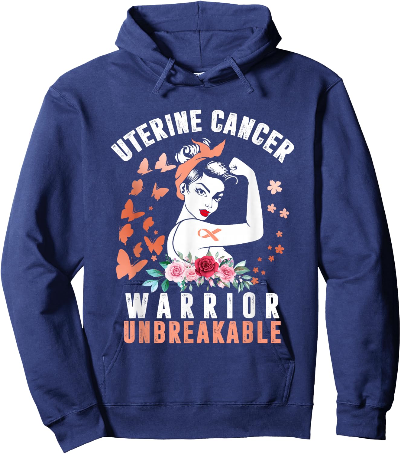 Uterine Cancer Awareness Warrior Unbreakable Strong Woman Hoodie - Hoodie | Navy