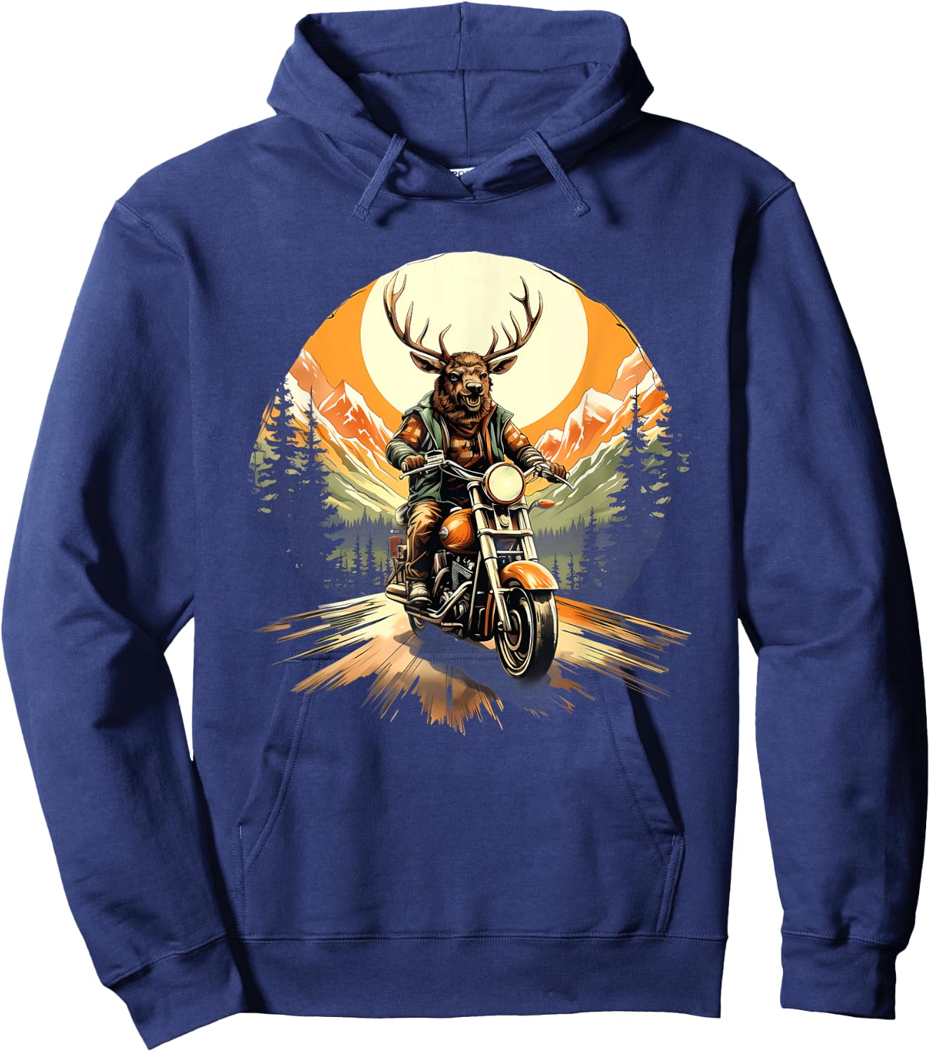 Biker Elk Riding Motorbike Hoodie - Hoodie | Navy