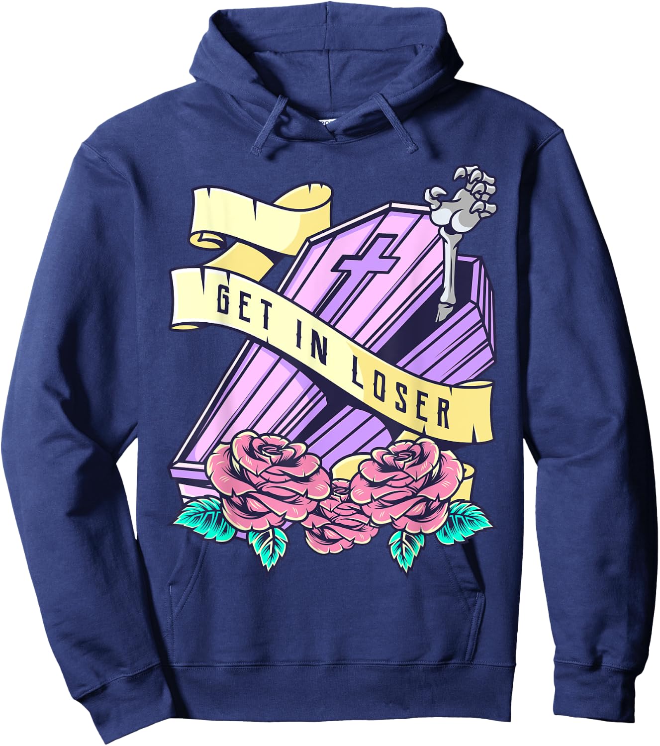 Get in Loose Coffin Pastel Goth Kawaii Halloween Aesthetic Hoodie - Hoodie | Navy