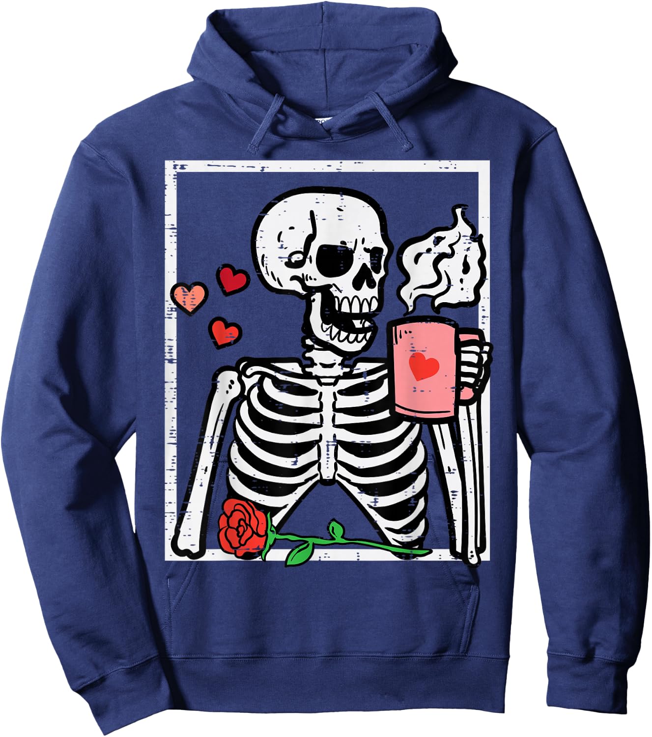 Anti Valentines Day Skeleton Coffee Funny Men Women Kids Hoodie - Hoodie | Navy