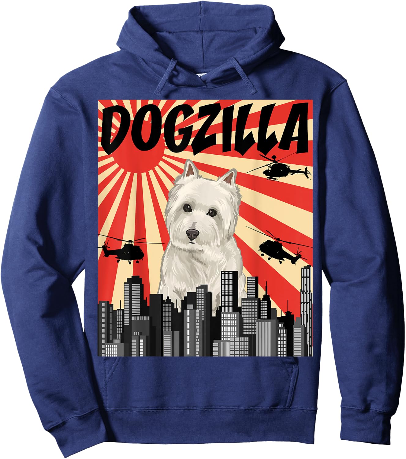 Funny Retro Japanese Dogzilla West Highland White Terrier Hoodie - Hoodie | Navy