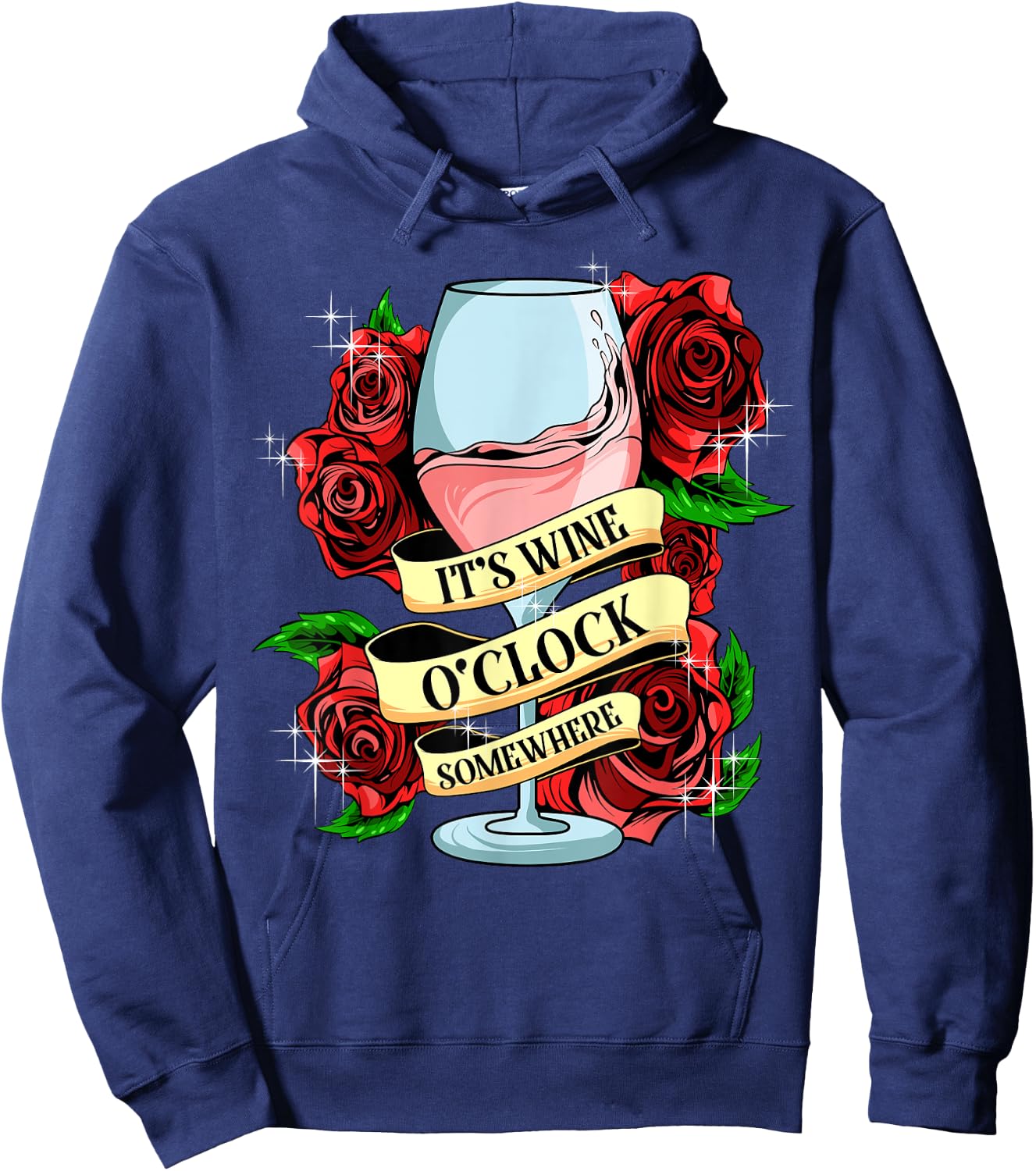 It's Wine O'Clock Somewhere Women's Funny Wine Lover Gift Hoodie - Hoodie | Navy