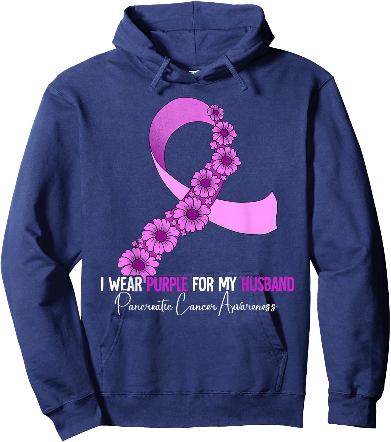 I Wear Purple For My Husband Pancreatic Cancer Awareness Hoodie - Hoodie | Navy