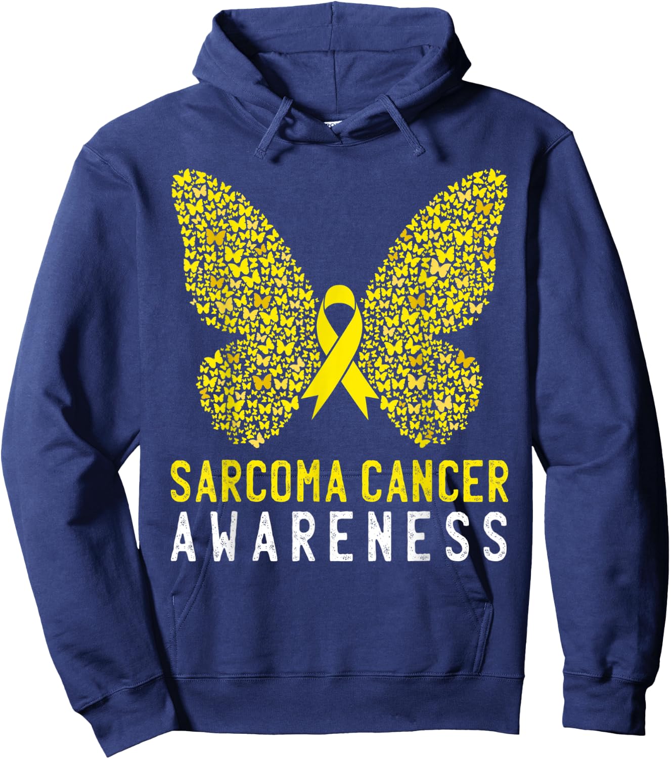 Butterfly Sarcoma Cancer Awareness Yellow Ribbon Support Hoodie - Hoodie | Navy