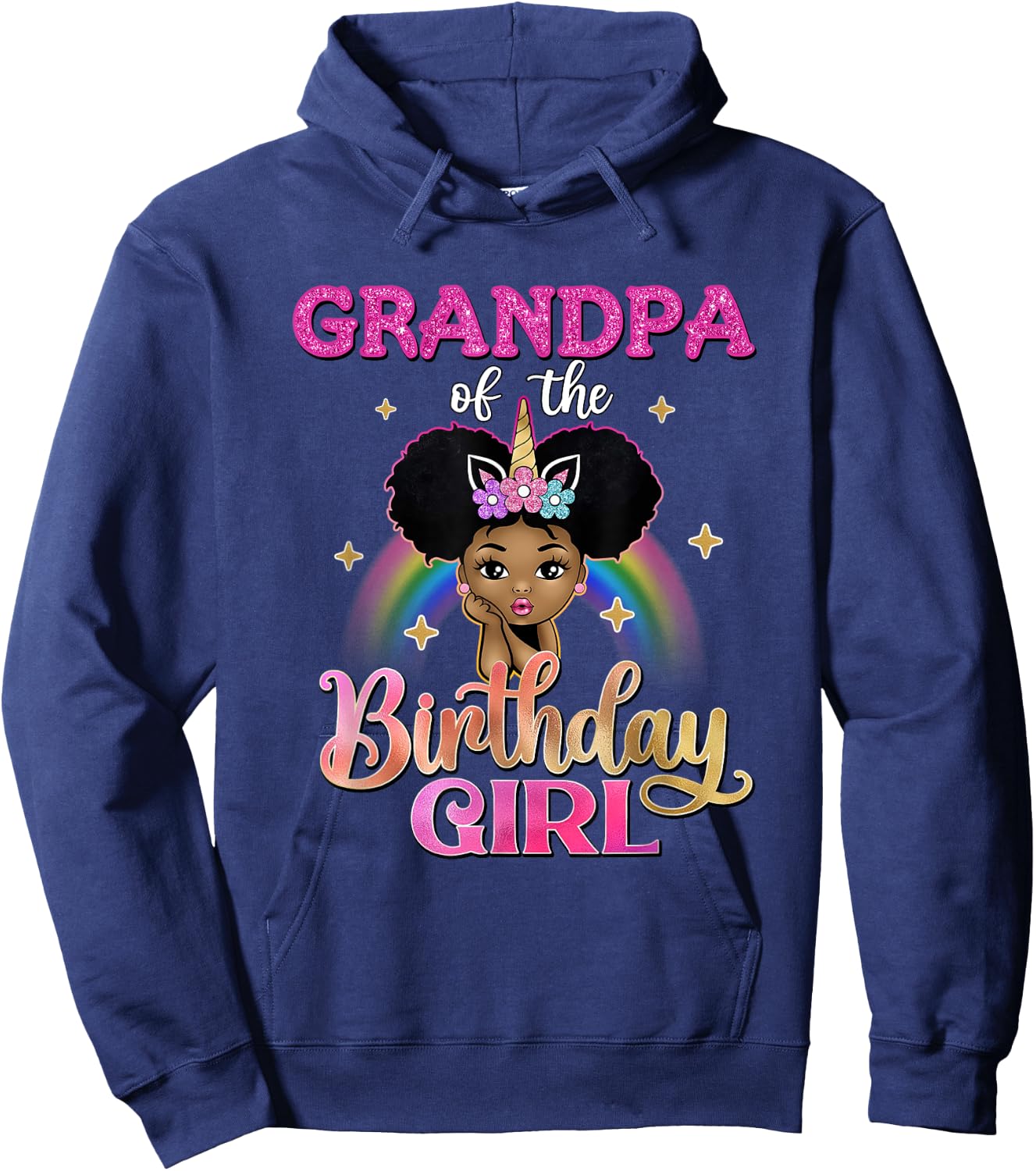 Grandpa of The Birthday Girl Princess Afro Melanin Unicorn Hoodie - Hoodie | Navy