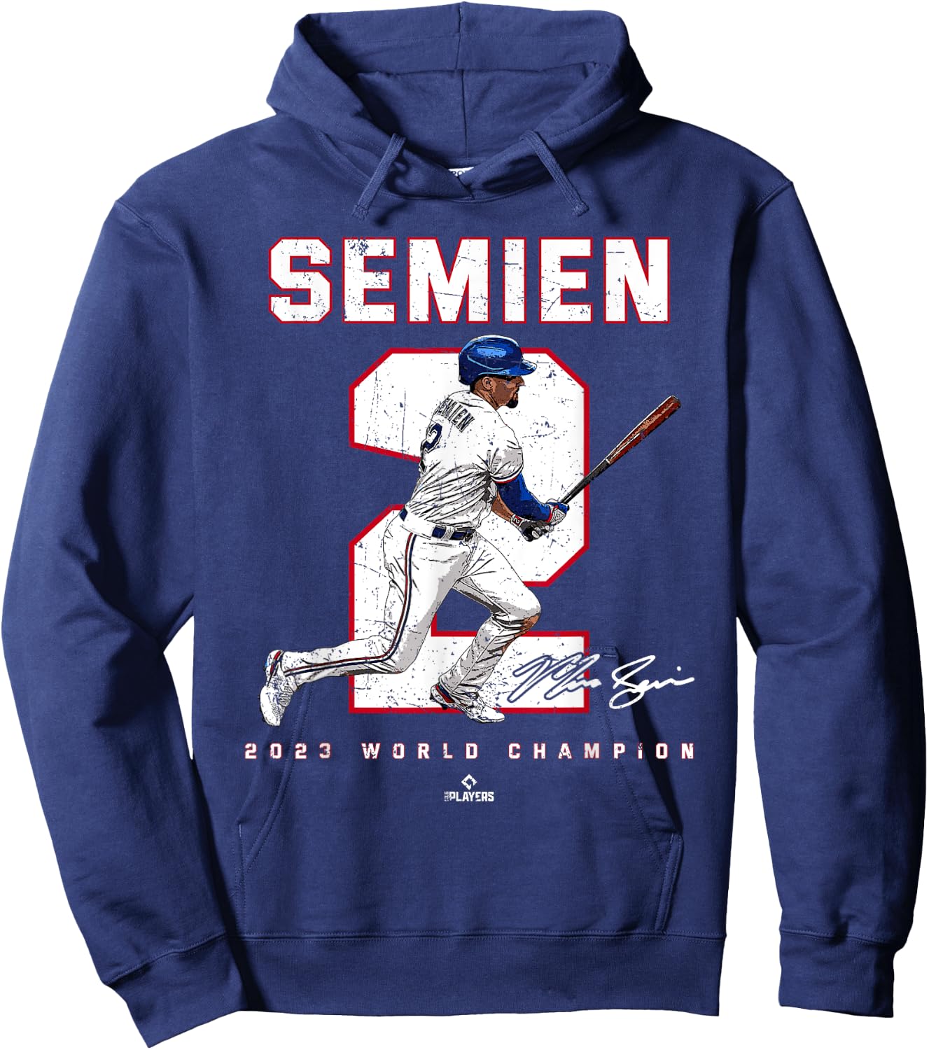 Player Number 2023 World Champion Marcus Semien Texas MLBPA Hoodie - Hoodie | Navy