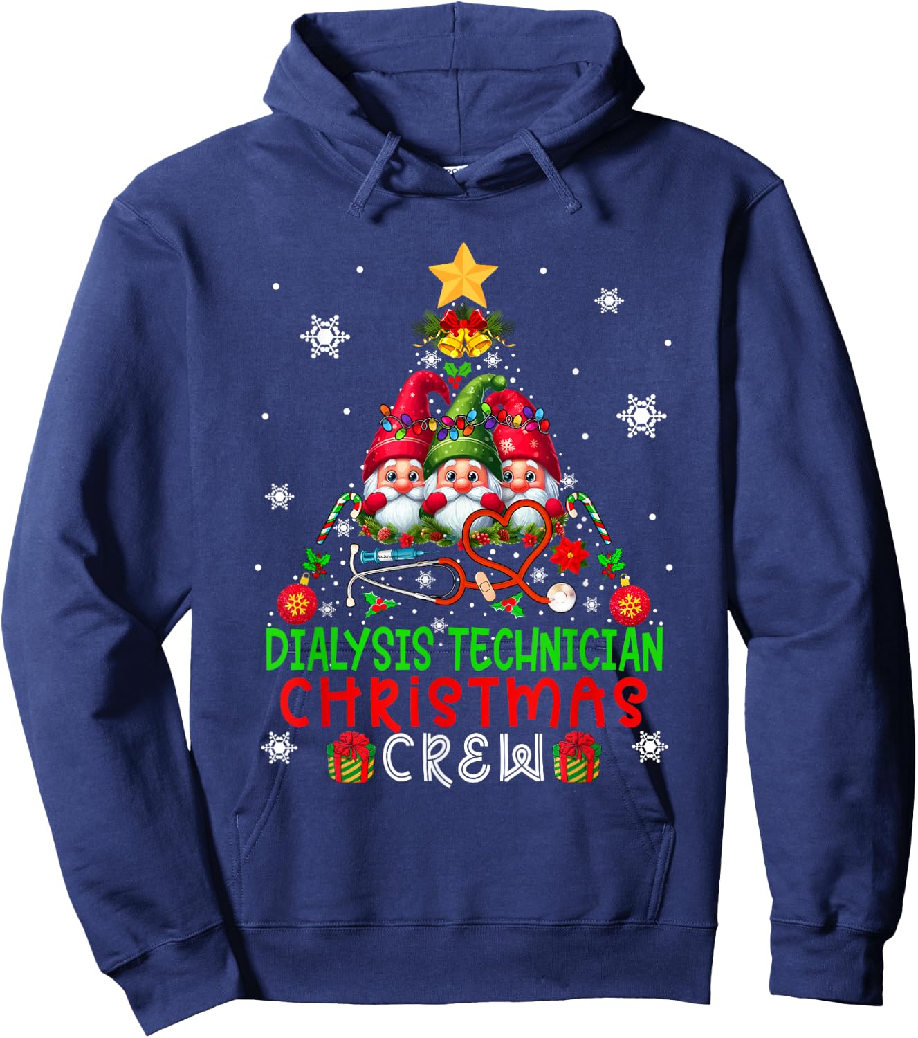Dialysis Technician Christmas Crew Three Gnomes Xmas Tree Hoodie - Hoodie | Navy