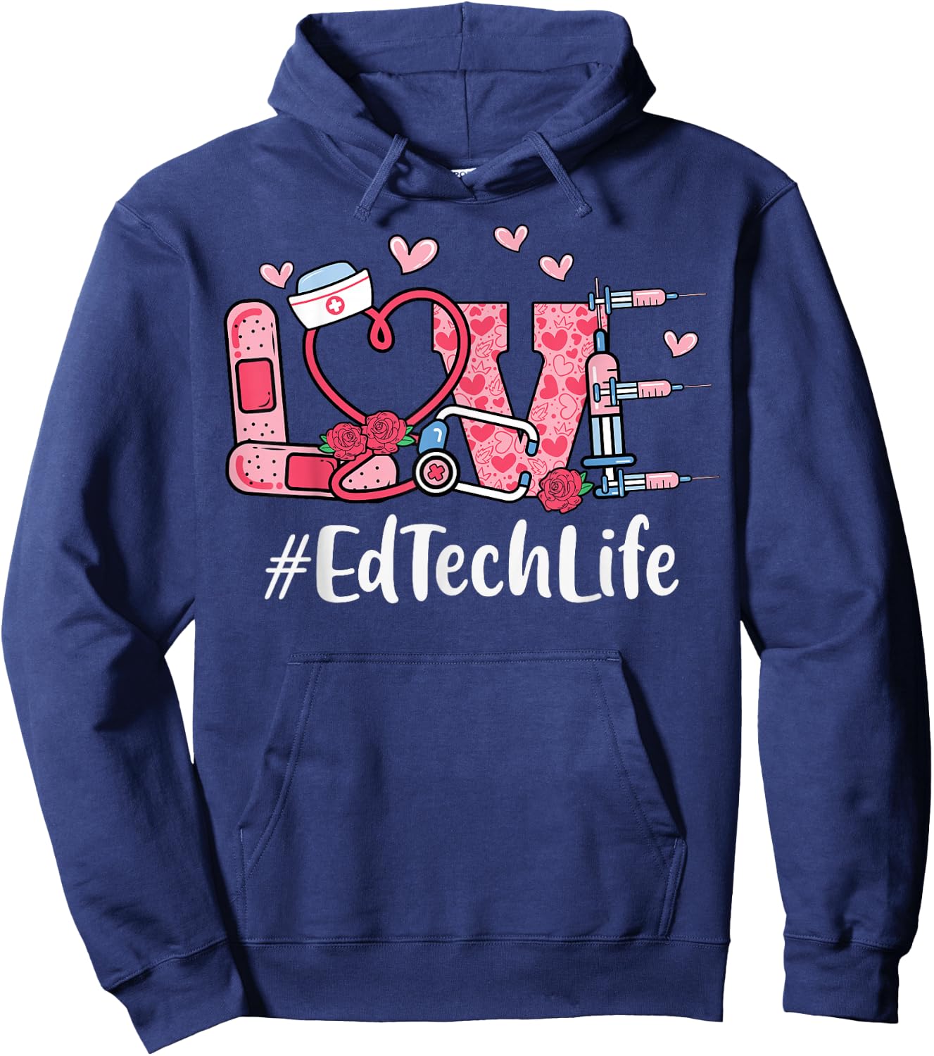 Ed Tech Love Valentines Day Cute Women Heart Appreciation Hoodie - Hoodie | Navy