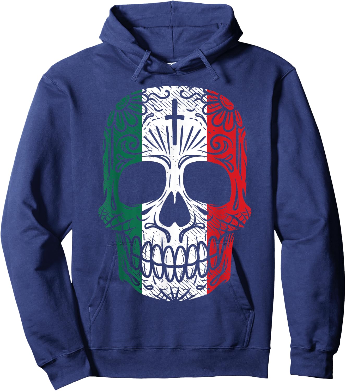 Sugar Skull Mexican Flag Cinco De Mayo Dia De Los Muertos Hoodie - Hoodie | Navy