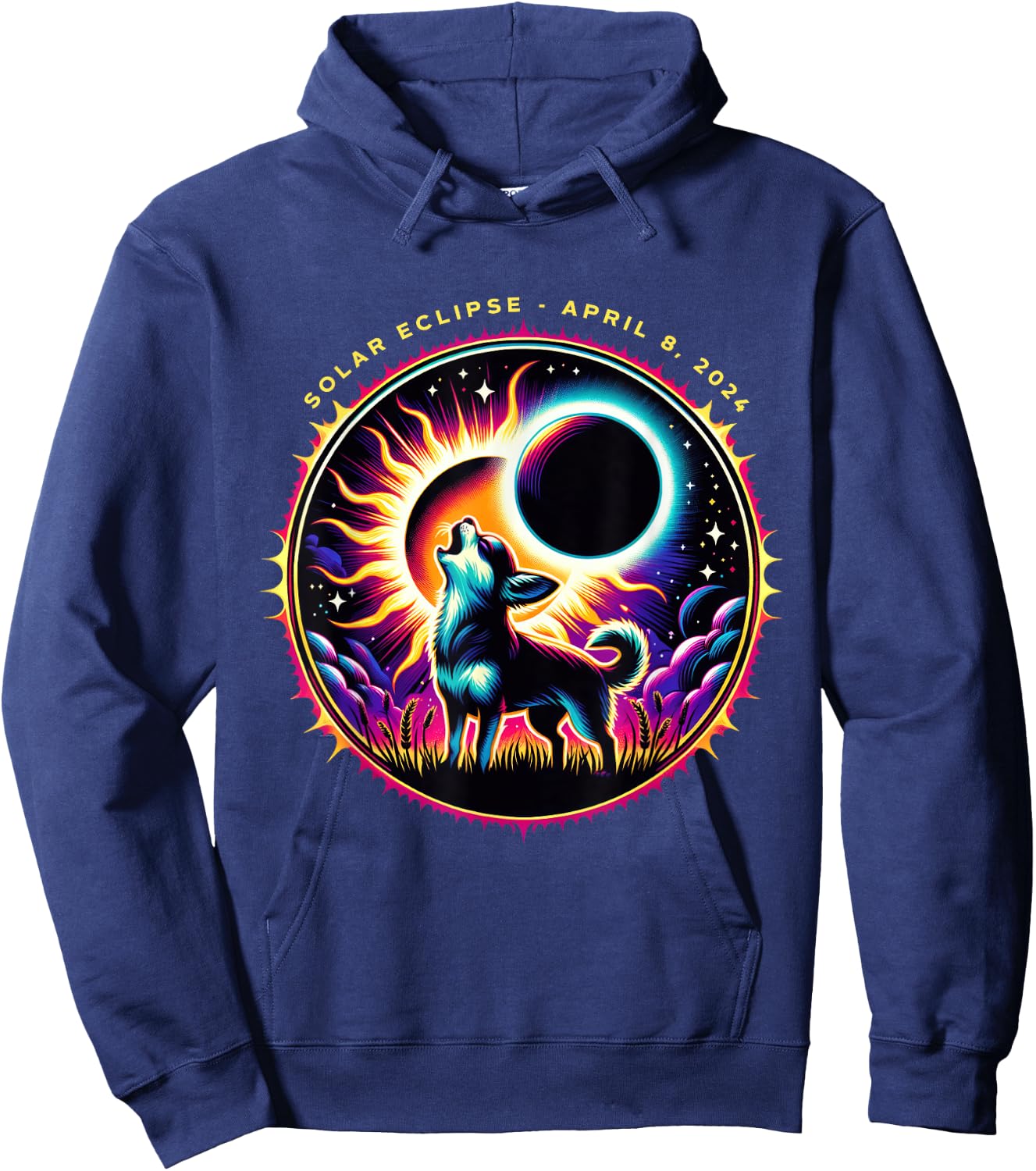 View Totality April 8 2024 Astronomy Chihuahua Solar Eclipse Hoodie - Hoodie | Navy