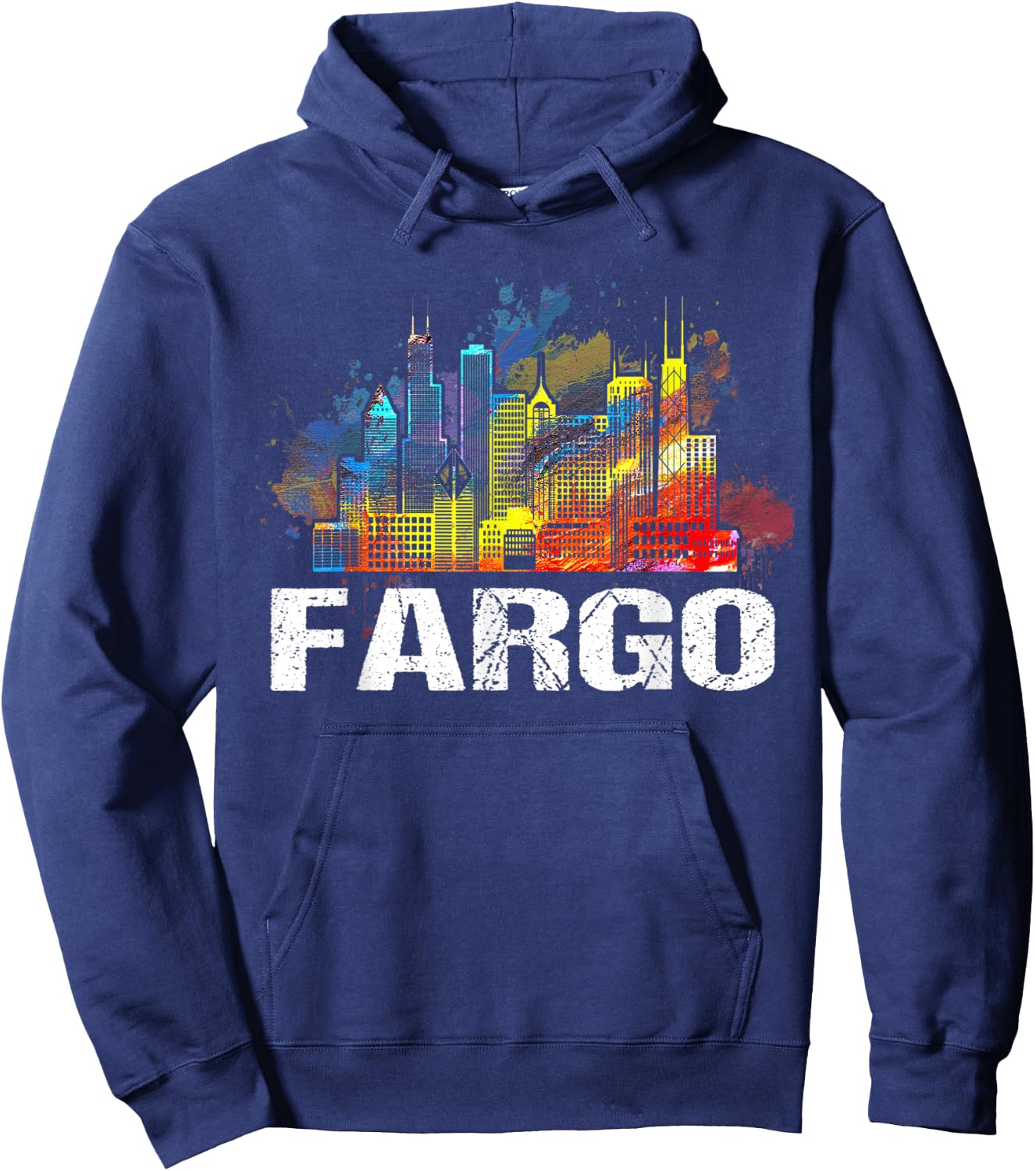 Vintage Retro Fargo North Dakota Skyline Gift Hoodie - Hoodie | Navy
