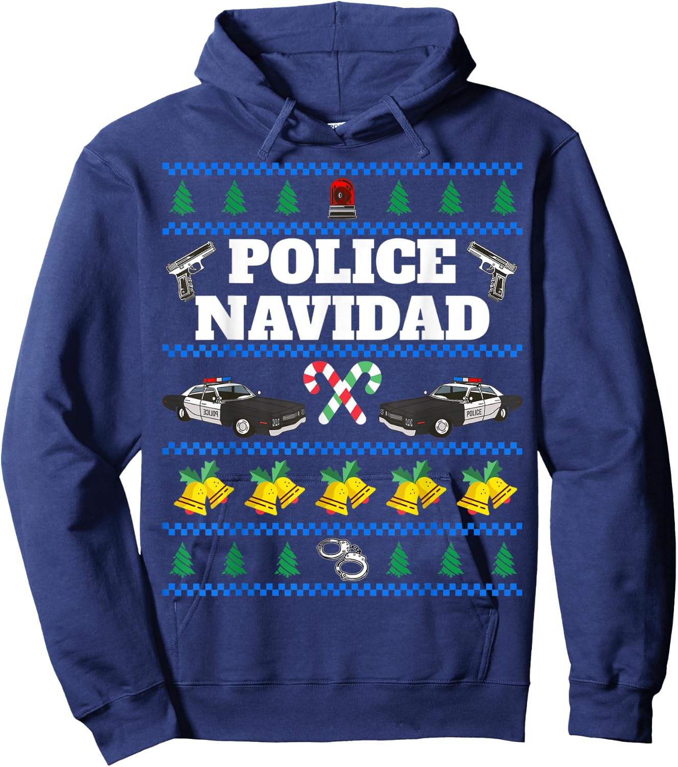 Police Navidad Ugly Christmas Sweater Hoodie - Hoodie | Navy