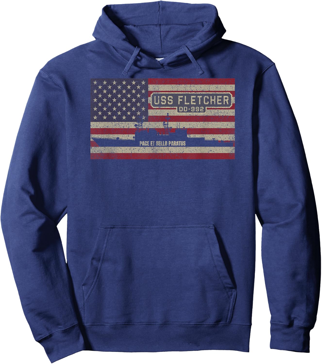 USS Fletcher DD-992 Destroyer Ship USA American Flag Hoodie - Hoodie | Navy