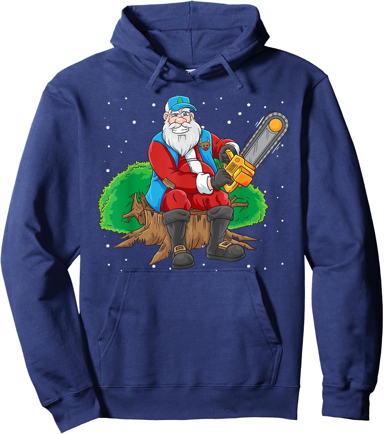 Lumberjack Santa Claus Christmas Chain Saw Hoodie - Hoodie | Navy