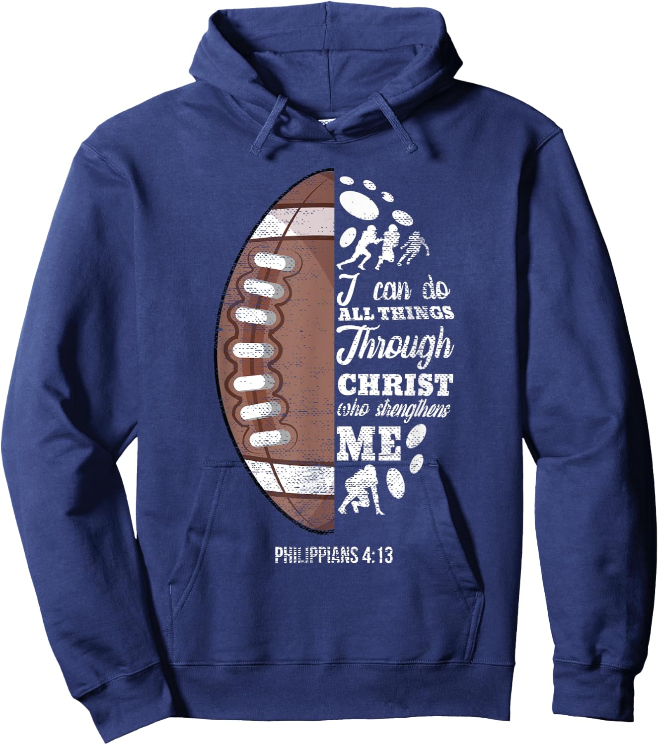 Philippians 4:13 Christian Football Funny Bible Verse Gift Hoodie - Hoodie | Navy