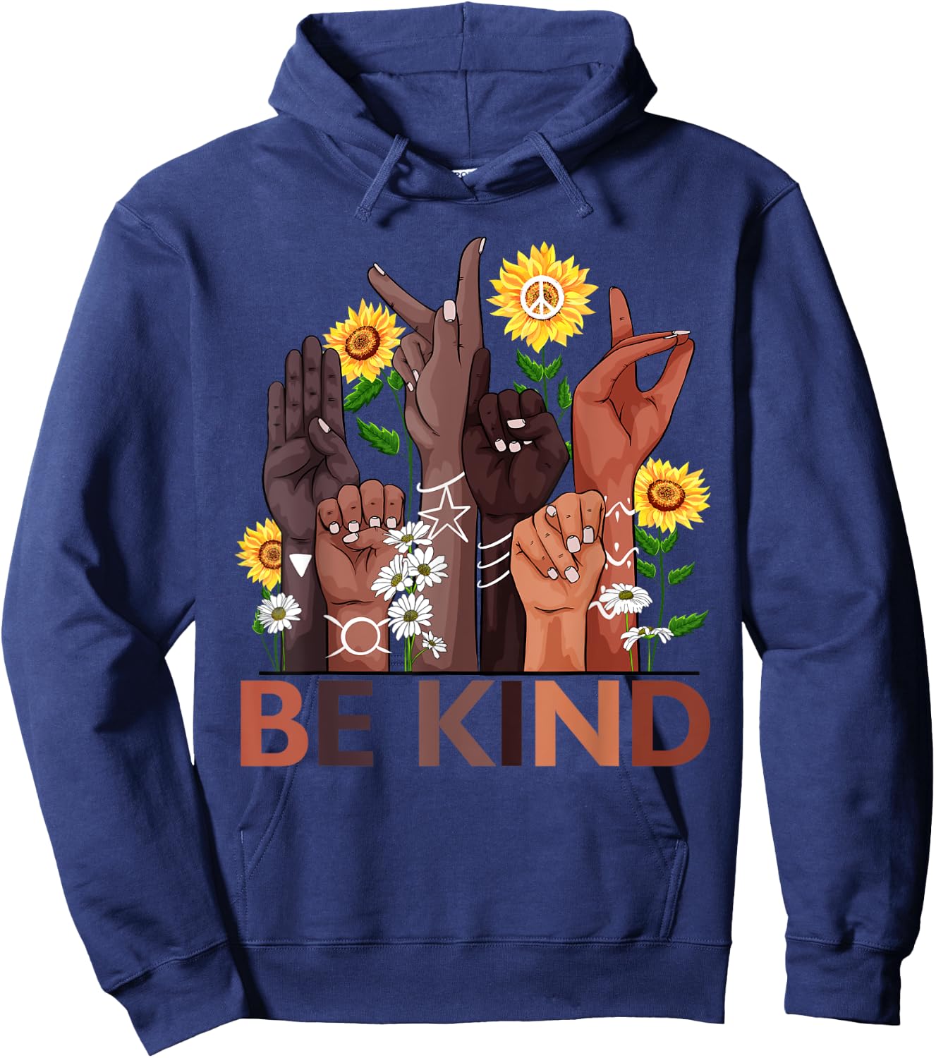 Be Kind Hand Sign Language Teachers Melanin Interpreter ASL Hoodie - Hoodie | Navy