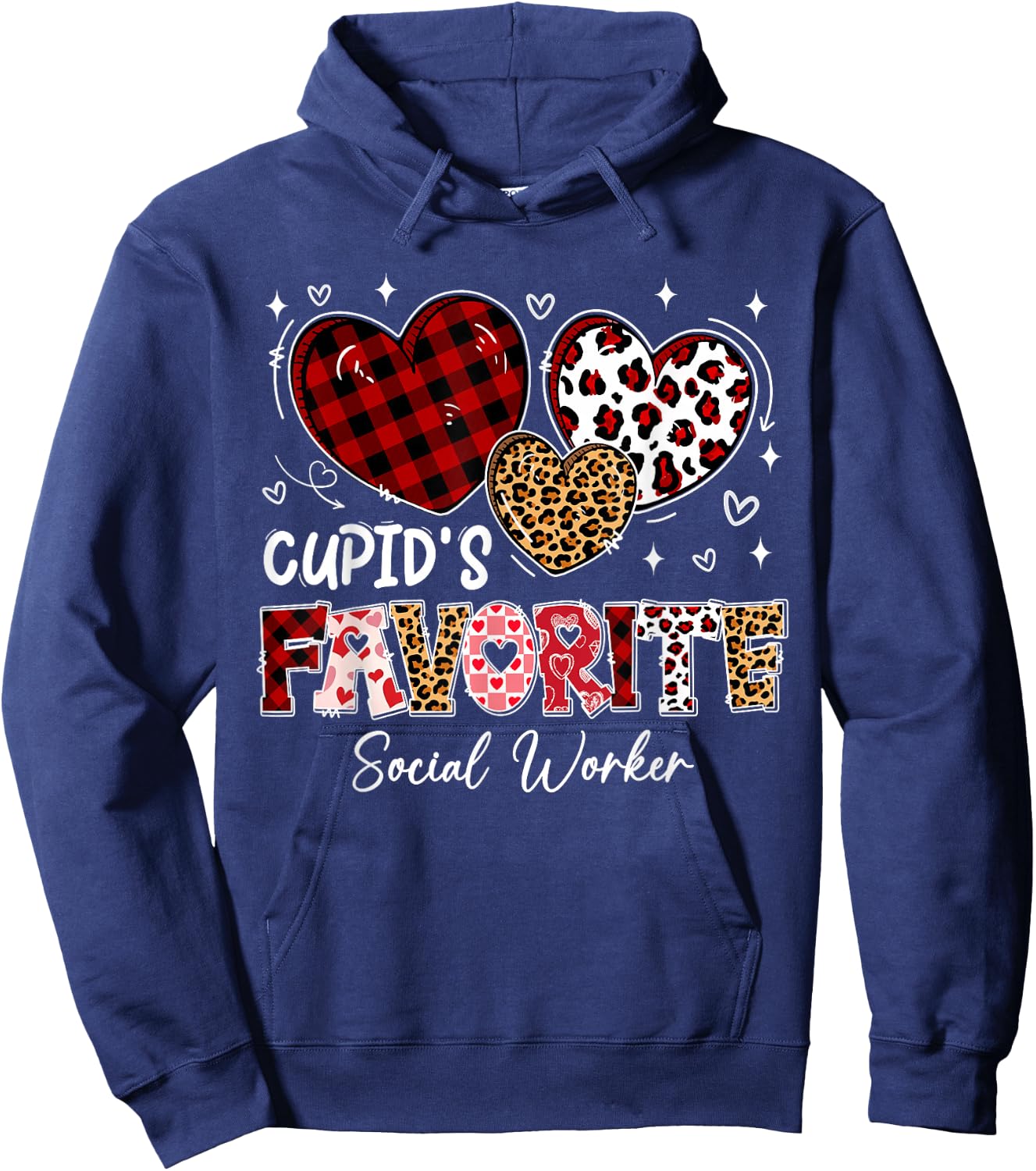 Three Hearts Cupid's Favorite Social Worker Valentine Hoodie - Hoodie | Navy