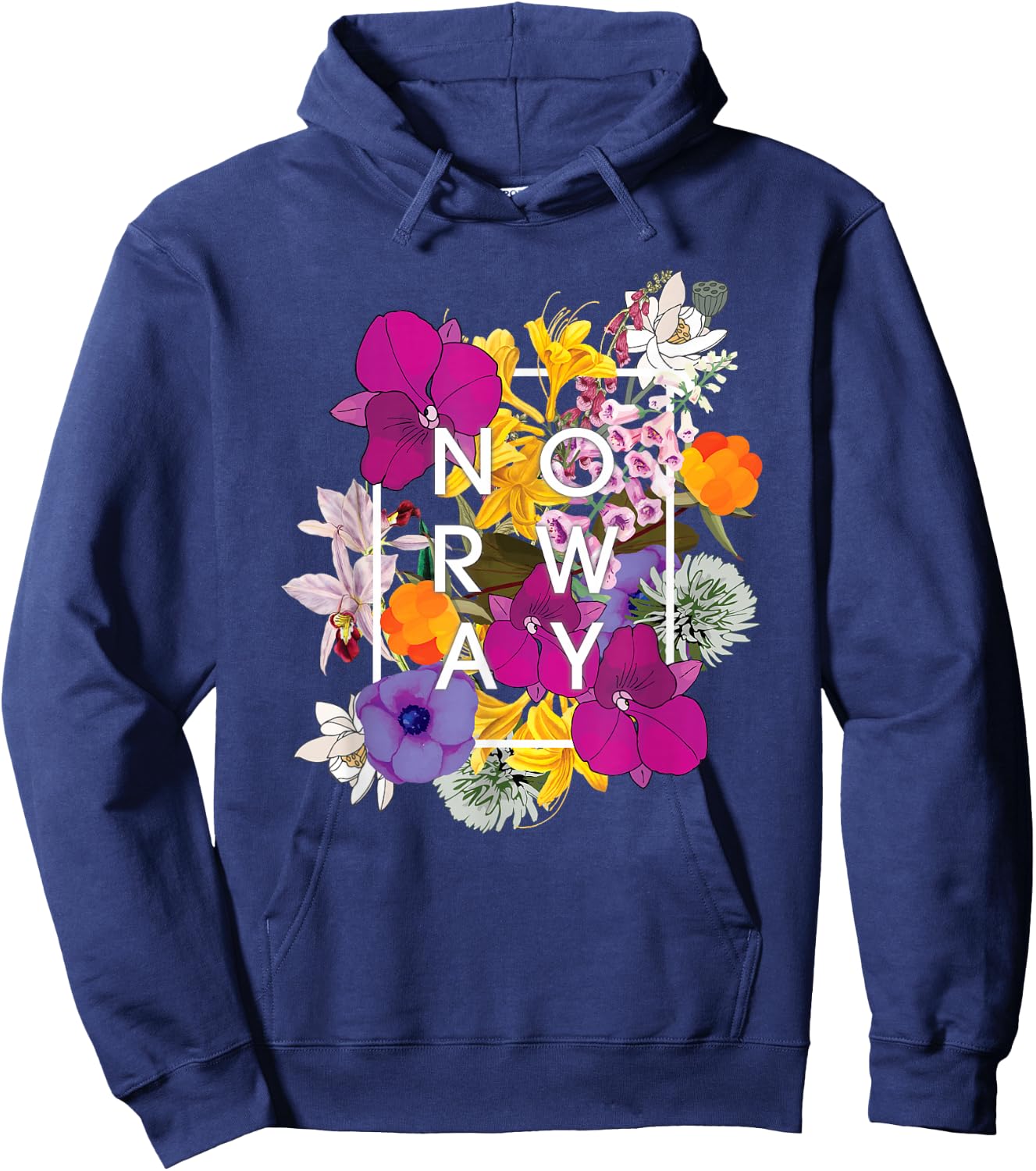 Flowers of Norway Word Art - Norwegian Pride Hoodie - Hoodie | Navy
