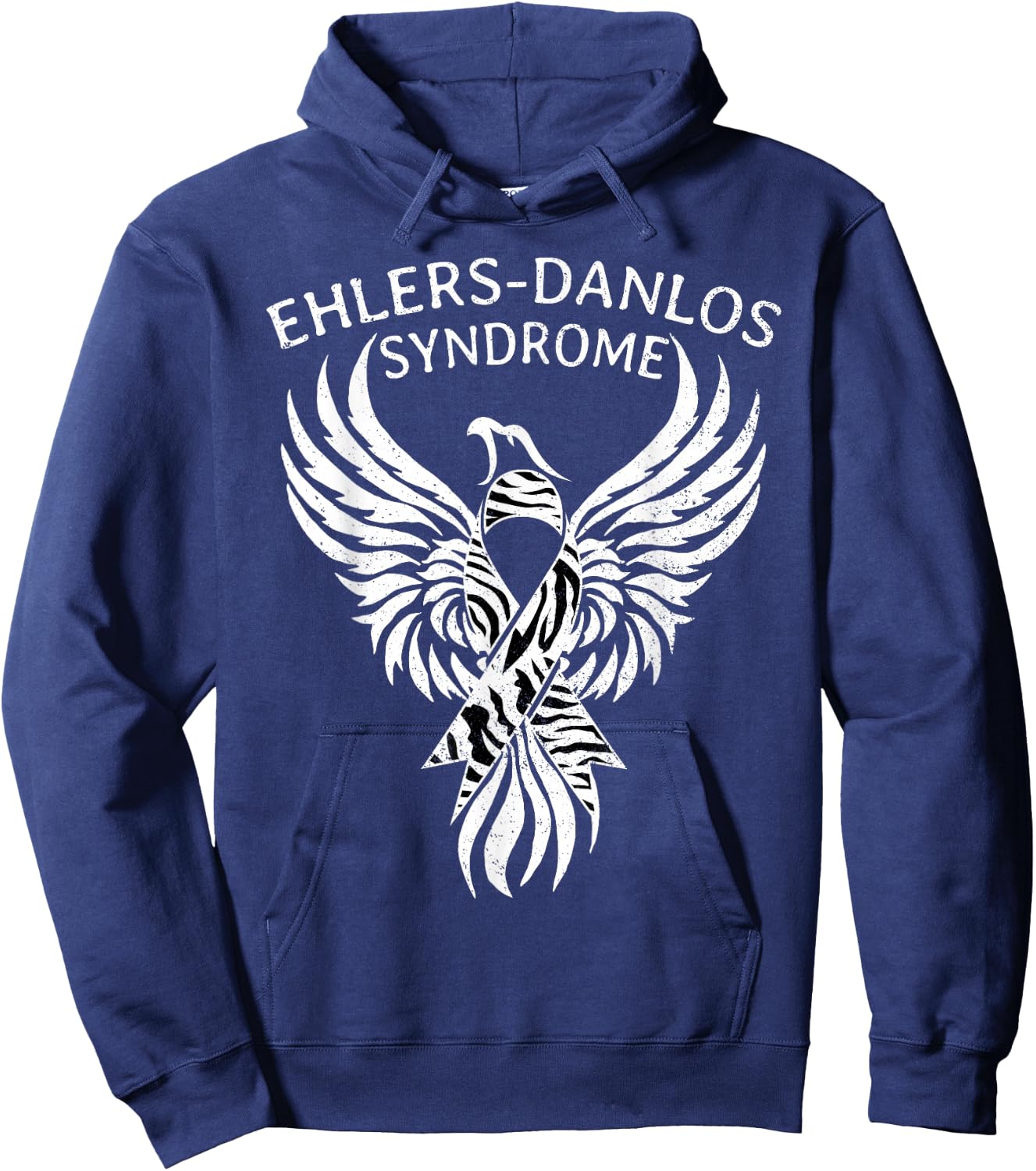 Fighter Ehlers-Danlos Syndrome EDS Awareness Zebra Ribbon Hoodie - Hoodie | Navy