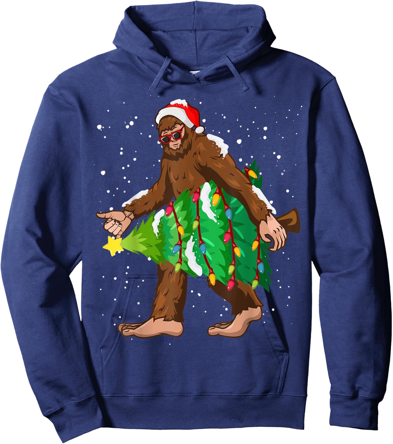 Bigfoot Christmas Santa Hat Xmas Tree Men Women Kids Pajama Hoodie - Hoodie | Navy