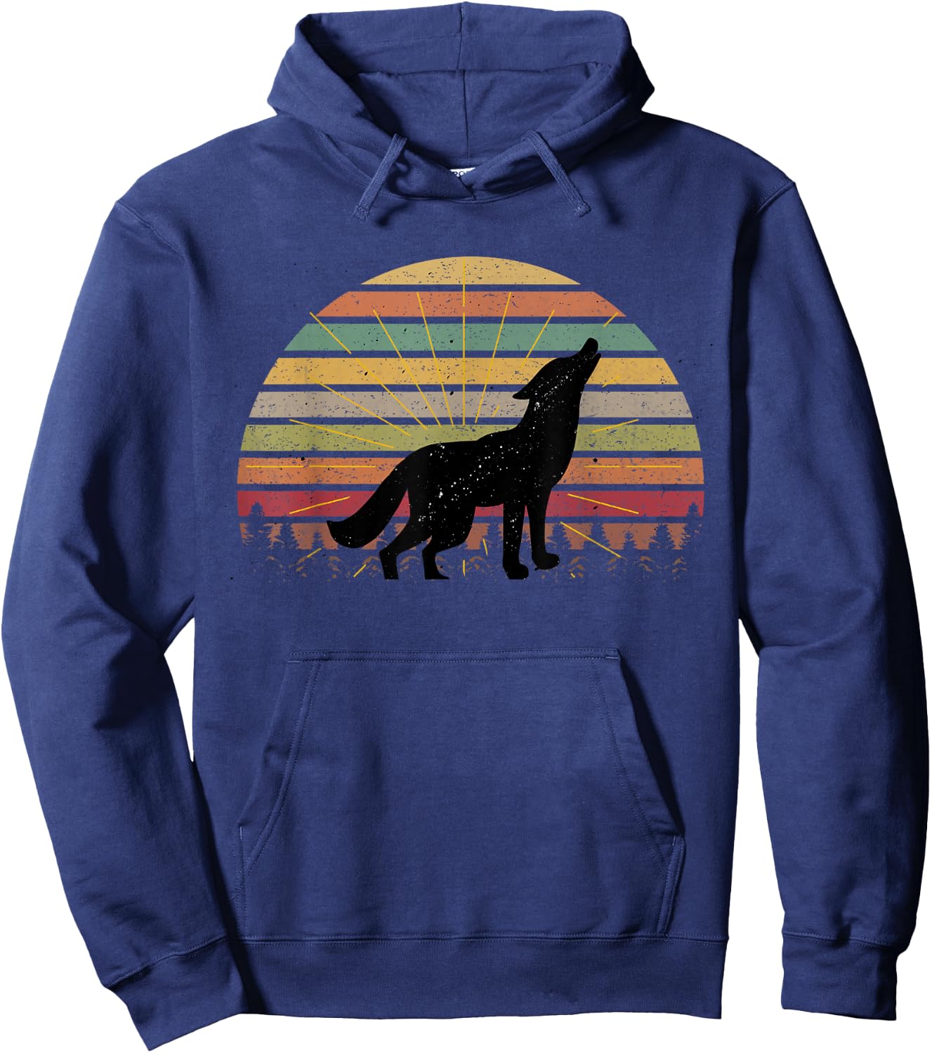 Vintage Retro Silhouette Wolves Wolf Howling At Moon Hoodie - Hoodie | Navy