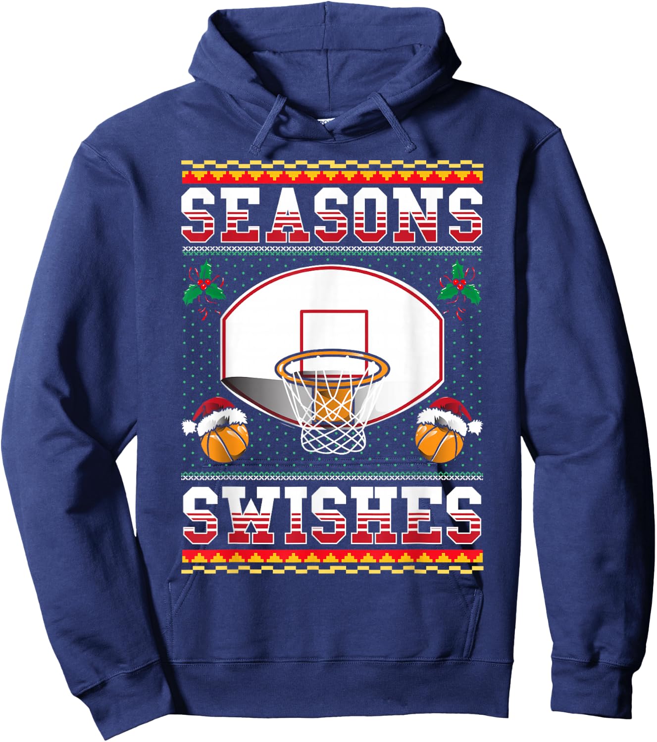 Basketball Seasons Swishes Ugly Christmas Pattern Sports Hoodie - Hoodie | Navy