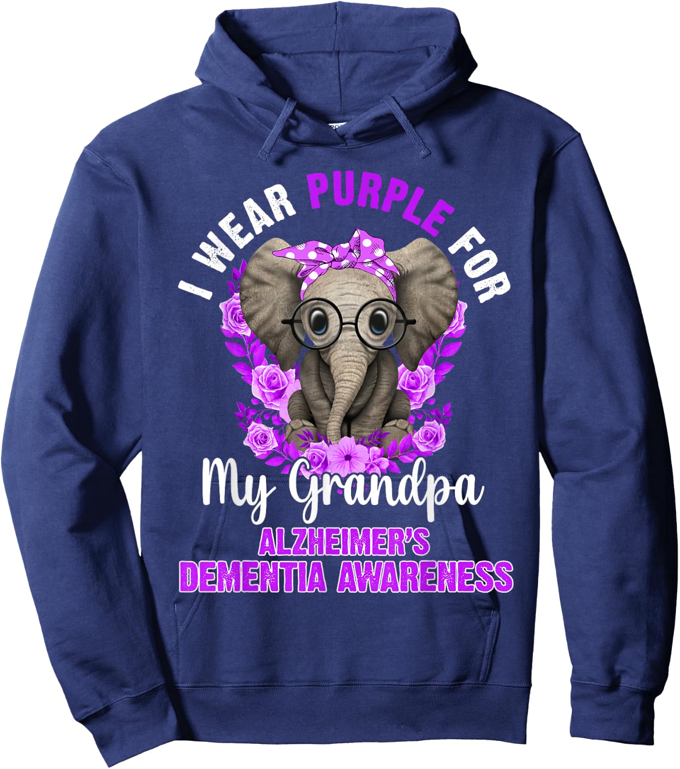I Wear Purple For Grandpa Dementia Awareness Elephant Hoodie - Hoodie | Navy