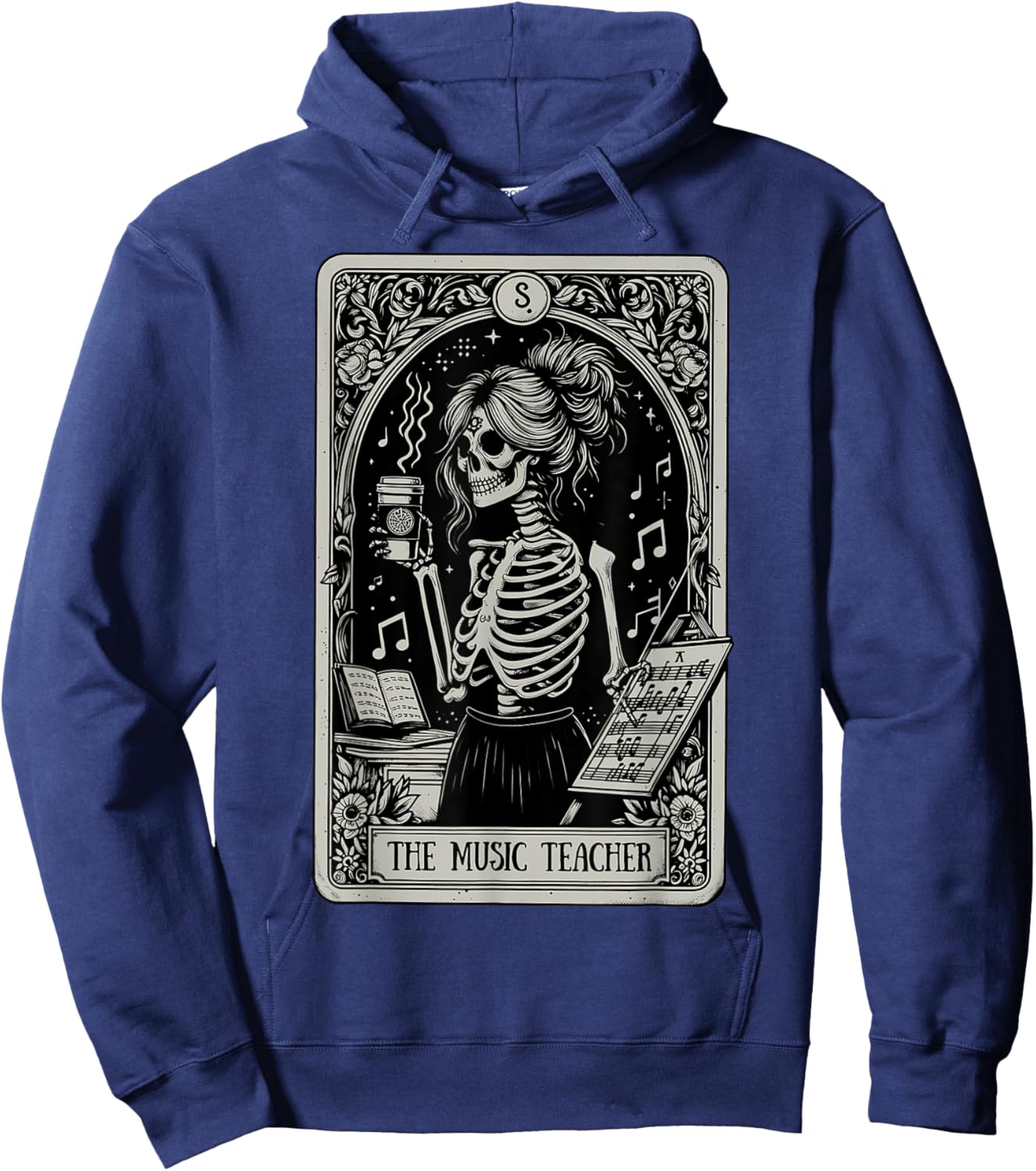 Funny Skeleton Music Teacher Tarot Card Halloween Musician Hoodie - Hoodie | Navy