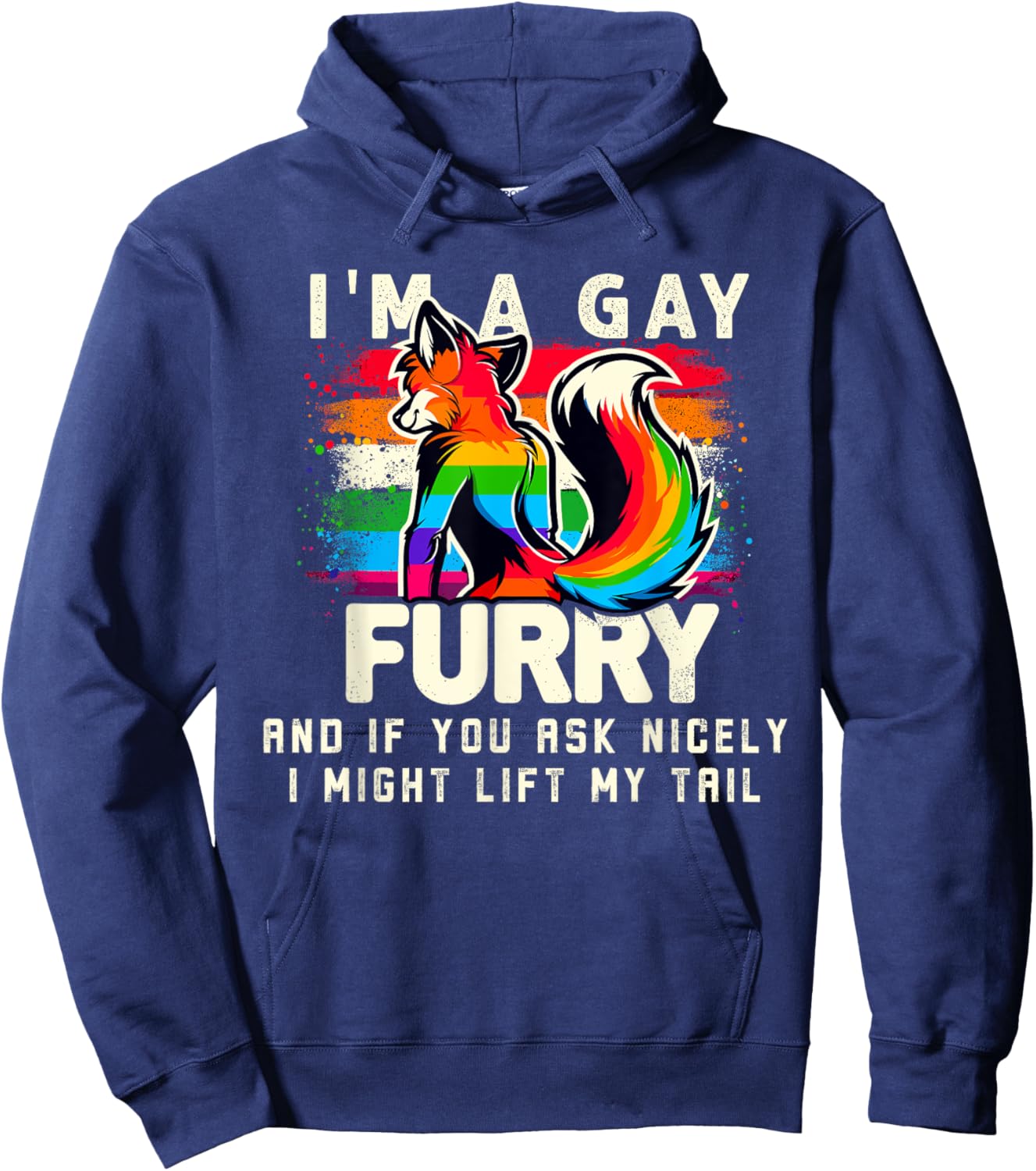 I'm A Gay Furry Rainbow Fox Wolf Fursona Fandom Pride Month Hoodie - Hoodie | Navy