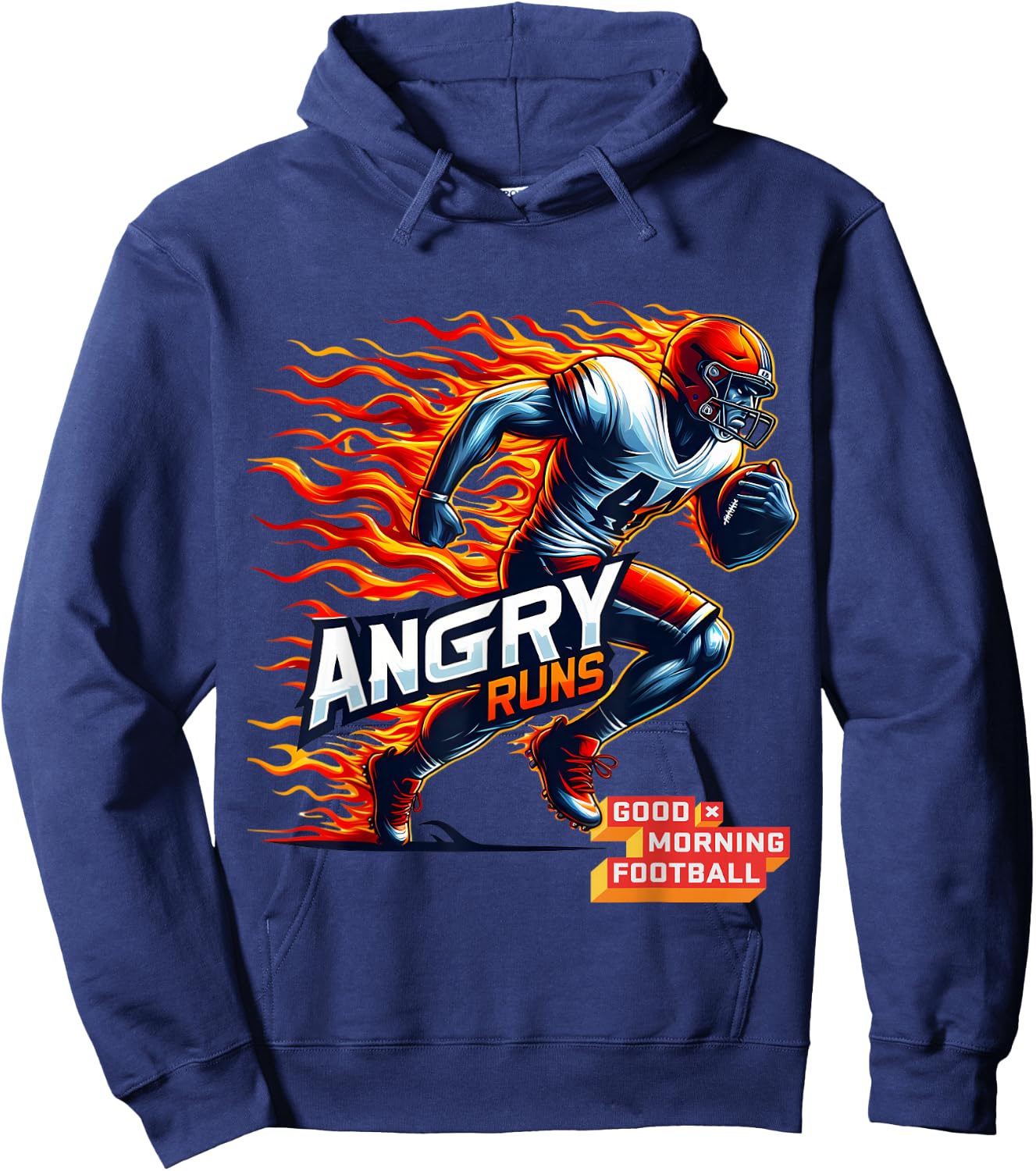 Angry Runs Good Morning Football Sport Lover Vintage Art Hoodie - Hoodie | Navy