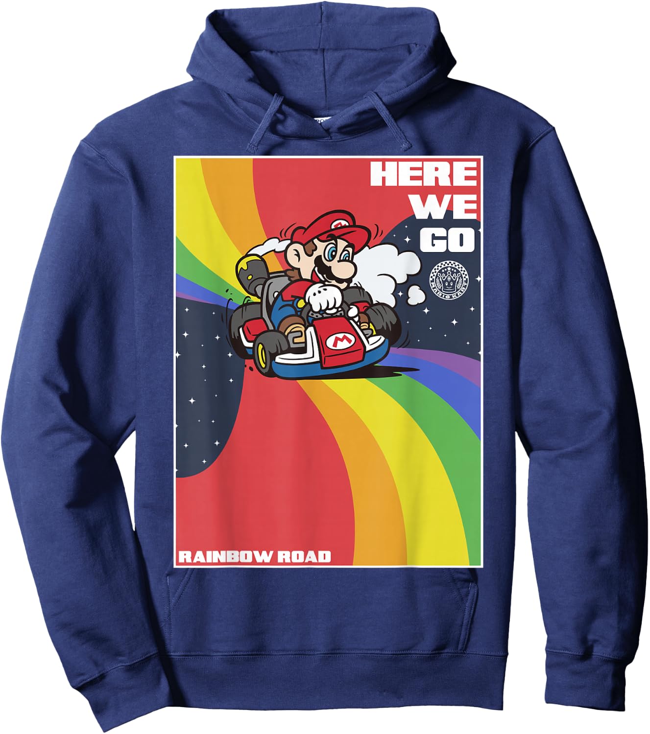 Mario Kart Pride Mario Here We Go Rainbow Road Poster Small Hoodie - Hoodie | Navy