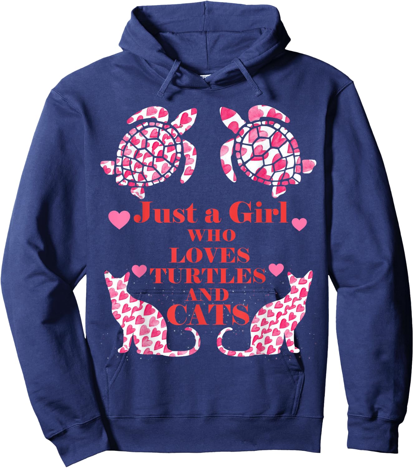Just A Girl Who Loves Turtles And Cats Funny Gift Hoodie - Hoodie | Navy