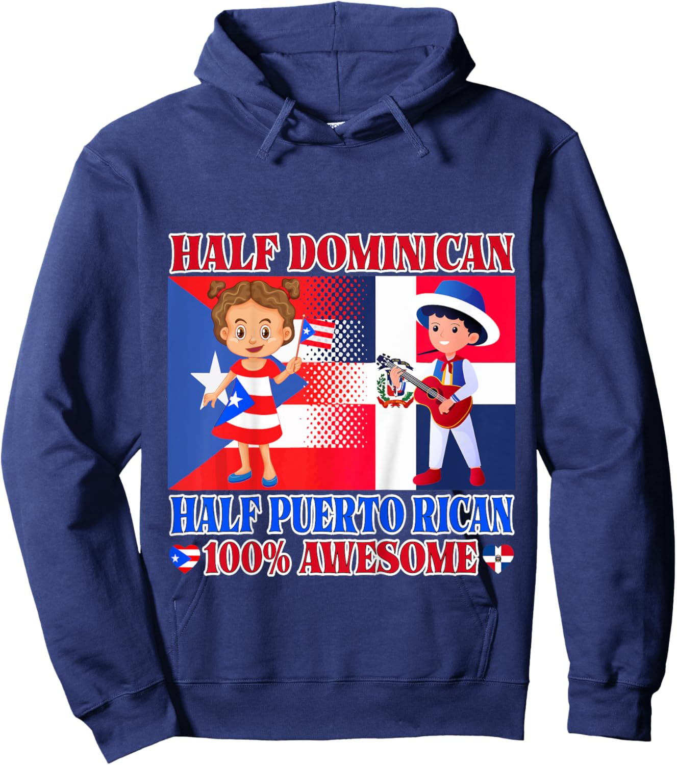 Half Puerto Rican Half Dominican Republic Flag Toddler Girls Hoodie - Hoodie | Navy
