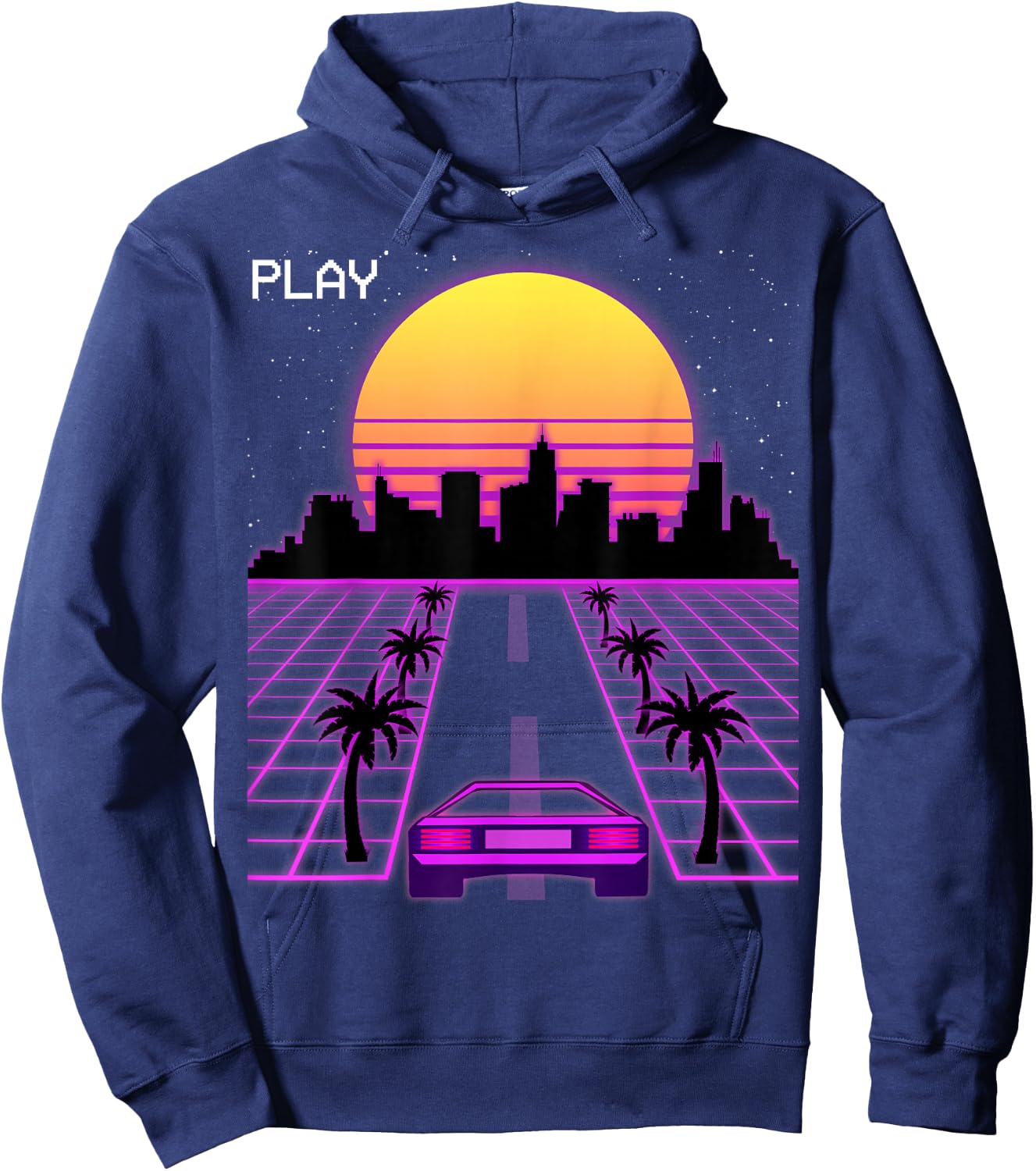 Vaporwave Sunset Synthwave Cyberpunk Outrun 80s Men Women Hoodie - Hoodie | Navy