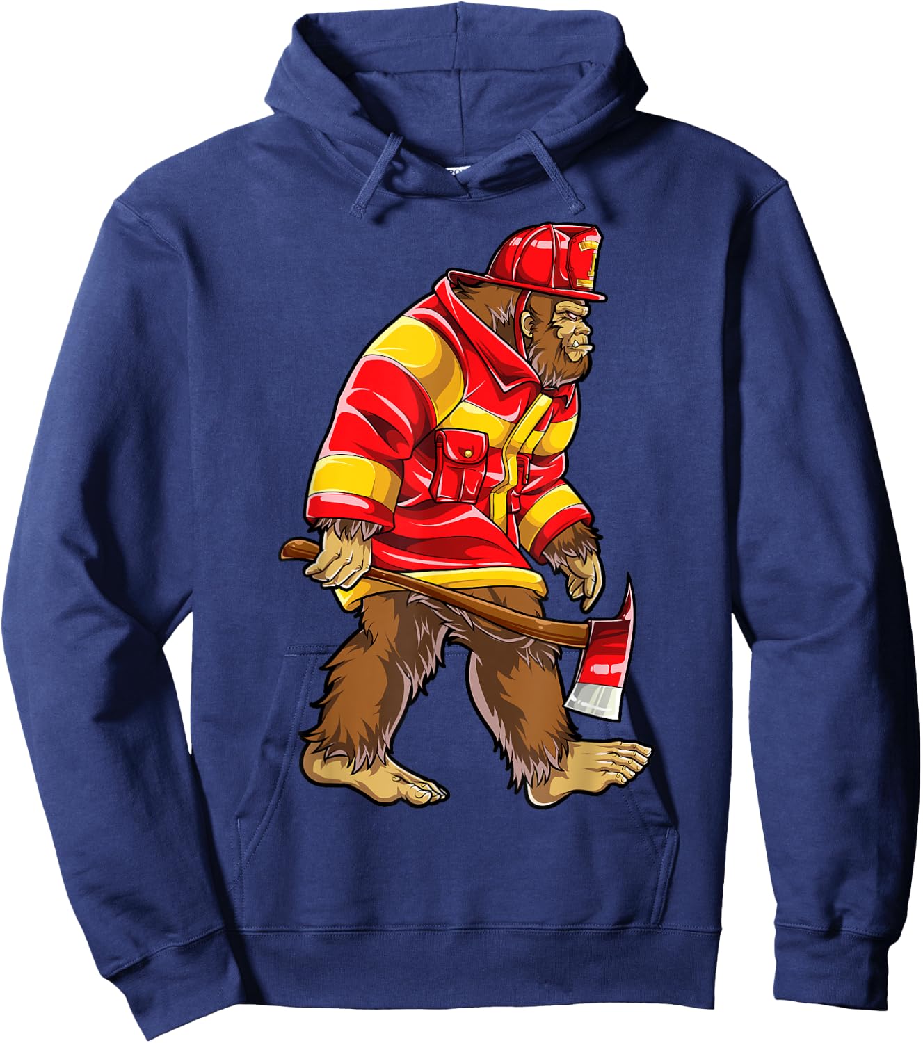 Bigfoot Firefighter Men Thin Red Line Sasquatch Lovers Funny Hoodie - Hoodie | Navy