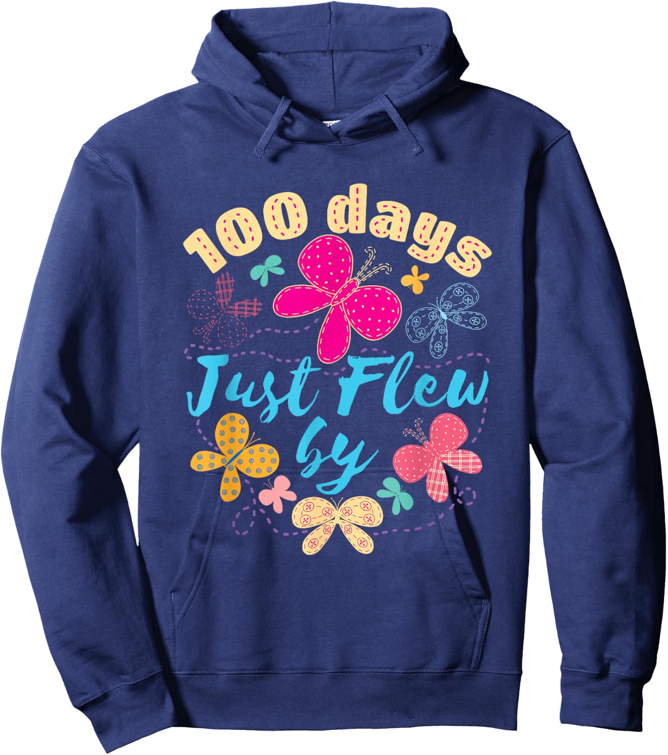 100 Days of School Butterfly Girls 100 Days Just Flew By Hoodie - Hoodie | Navy