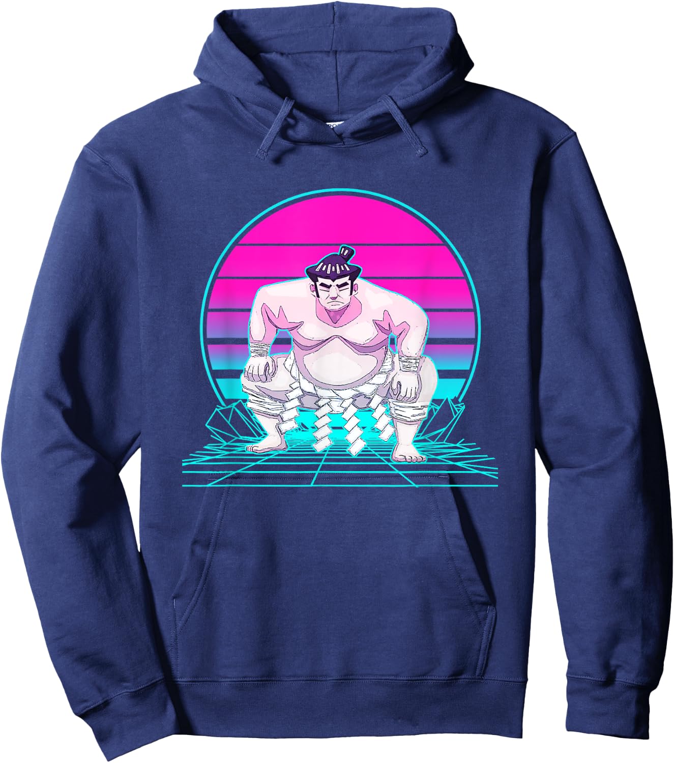 Vintage Retro Sunset Sumo Wrestler Hoodie - Hoodie | Navy